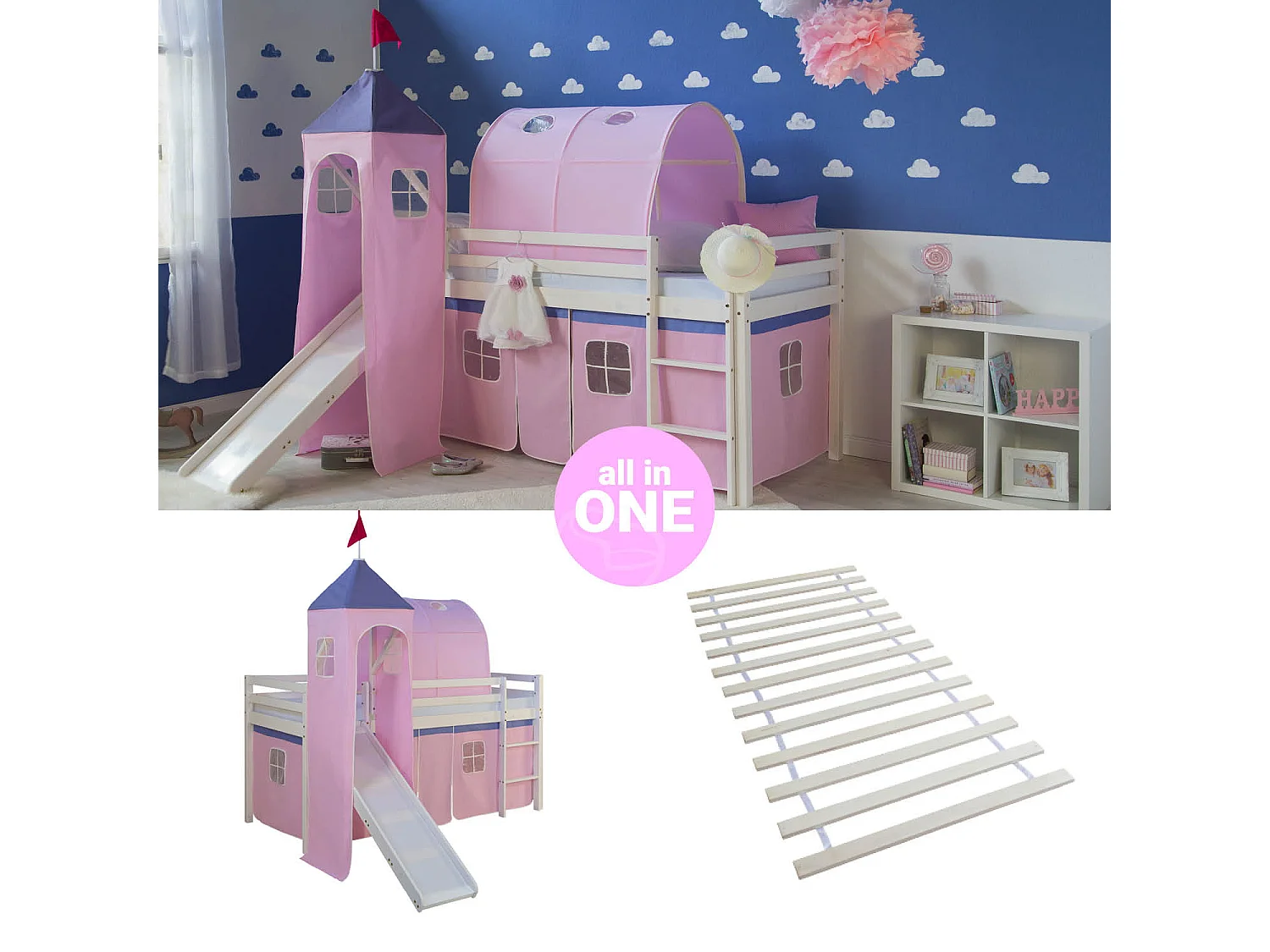 Hochbett 90x200 cm Rosa