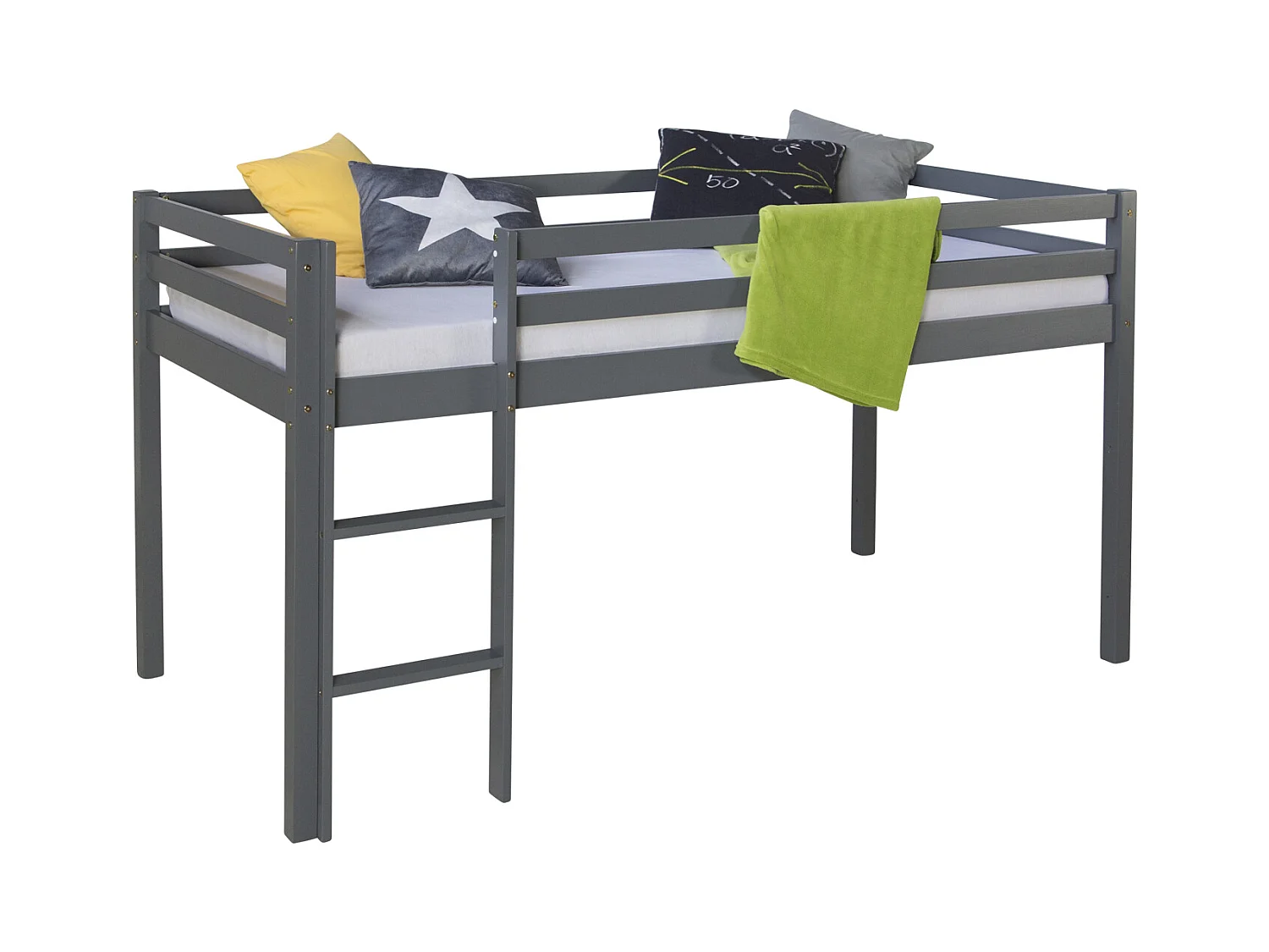 Hochbett 207x110x97 cm grau mit Matratze Lattenrost 90x200 cm Kinderbett Etagenbett
