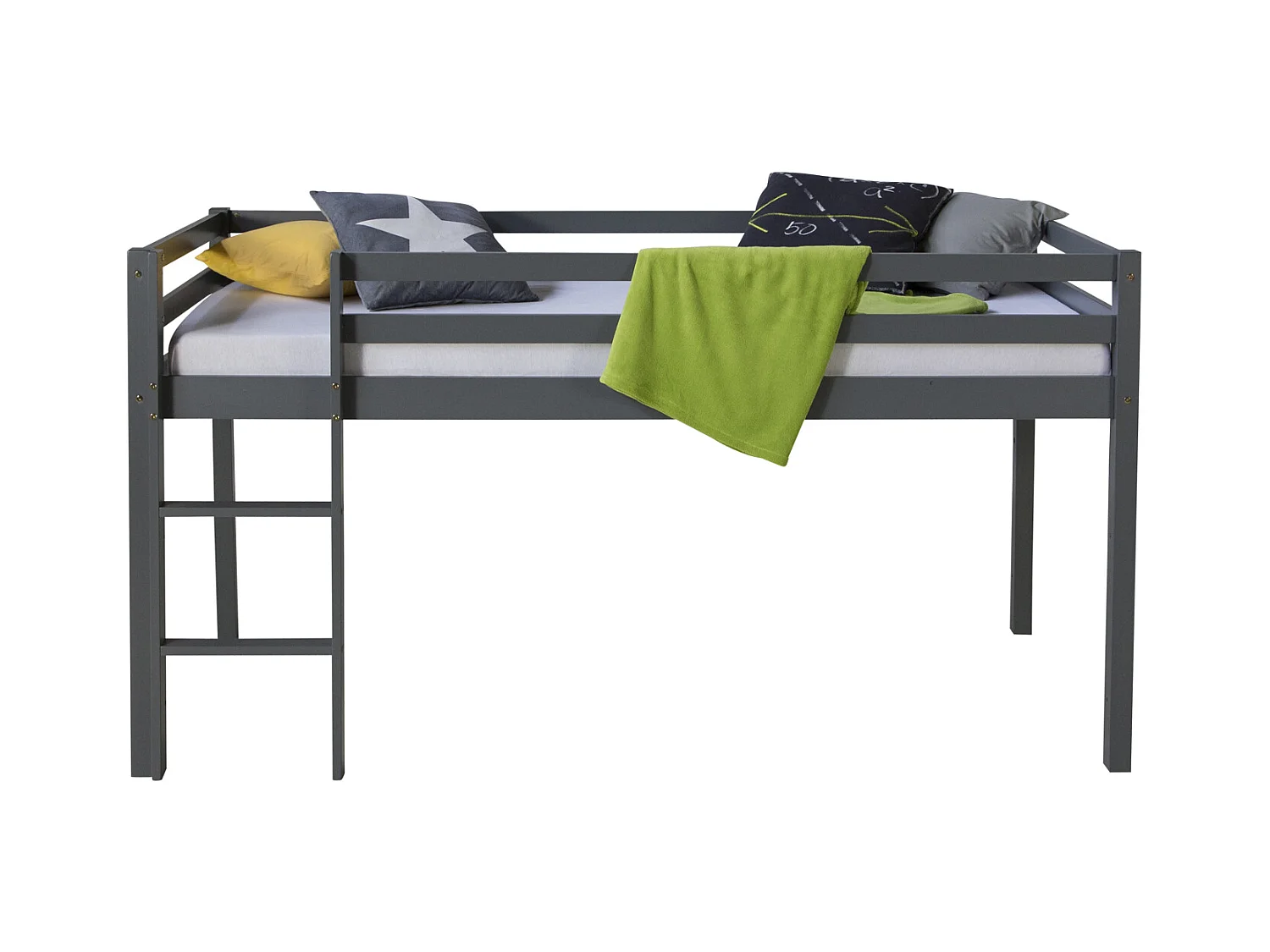 Hochbett 207x110x97 cm grau mit Matratze Lattenrost 90x200 cm Kinderbett Etagenbett