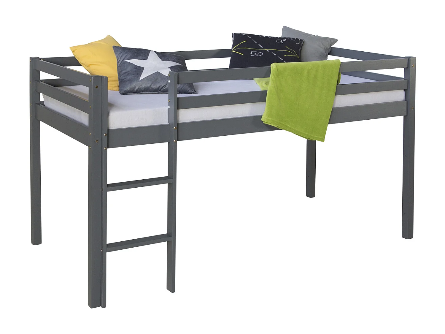 Lit mezzanine 207x110x97 cm gris avec matelas Cadre à lattes 90x200 cm Lit enfant Lit superposé