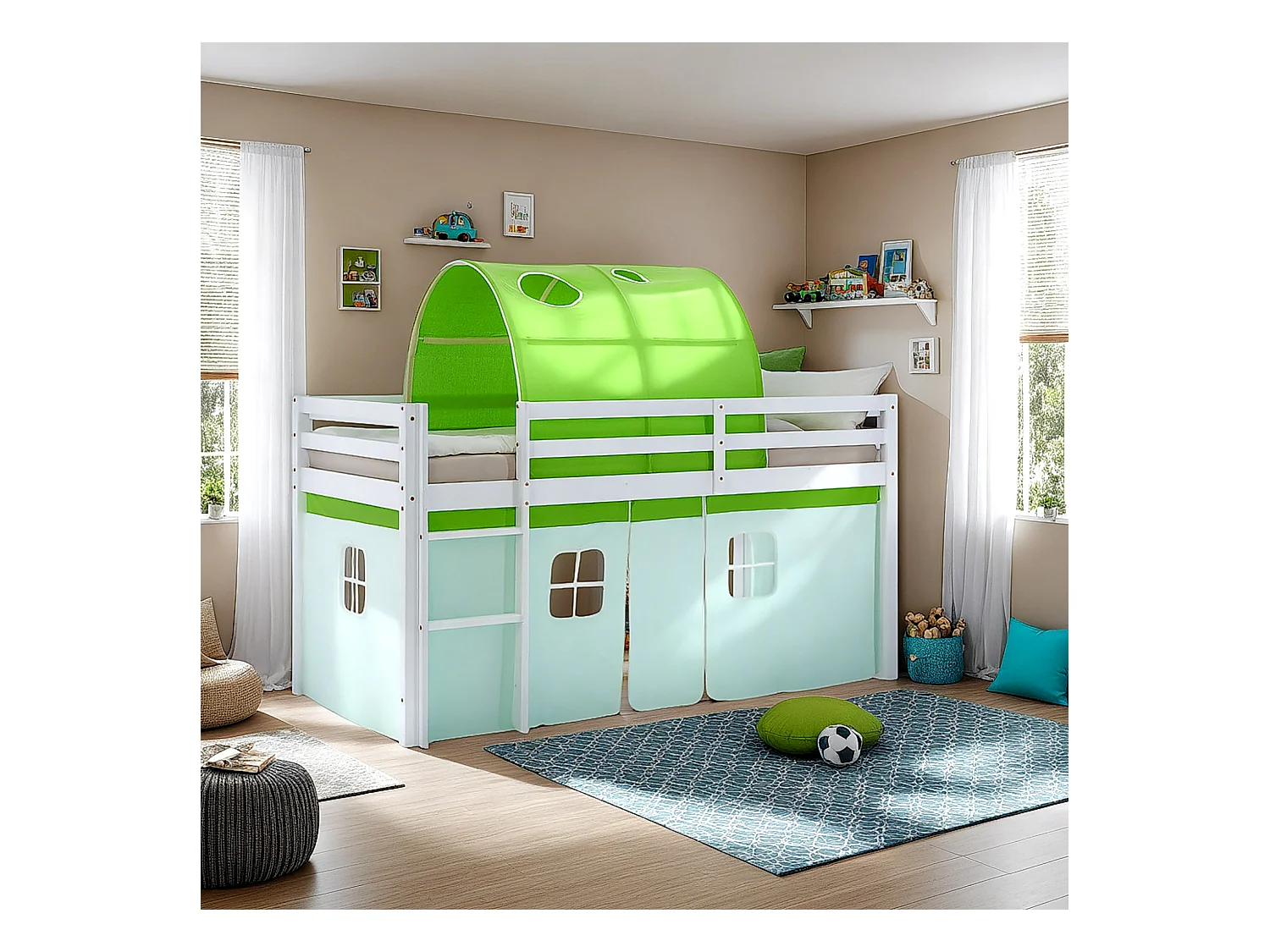 Hochbett 90x200 cm Grüne Kabine