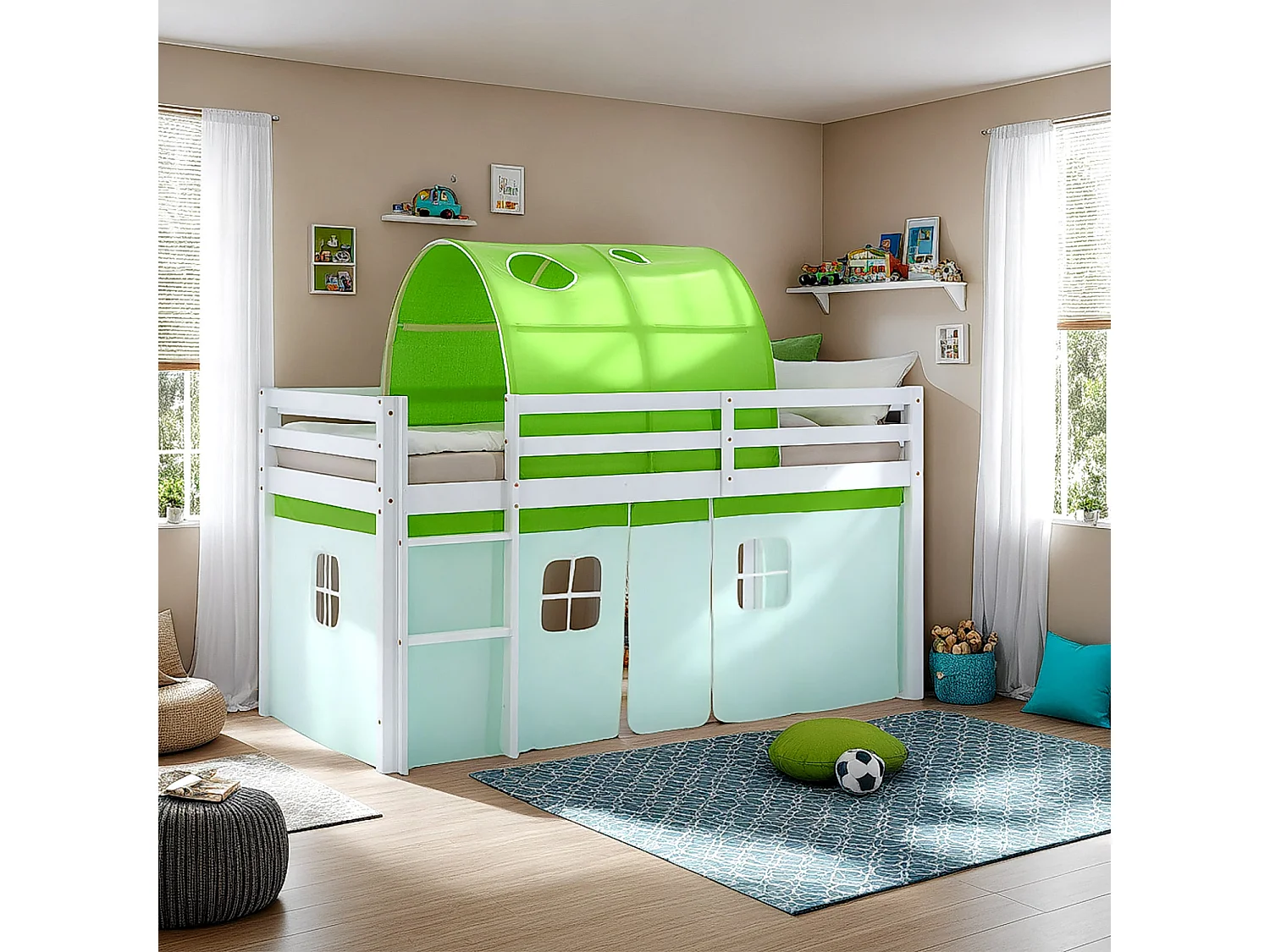 Hochbett 90x200 cm Grüne Kabine