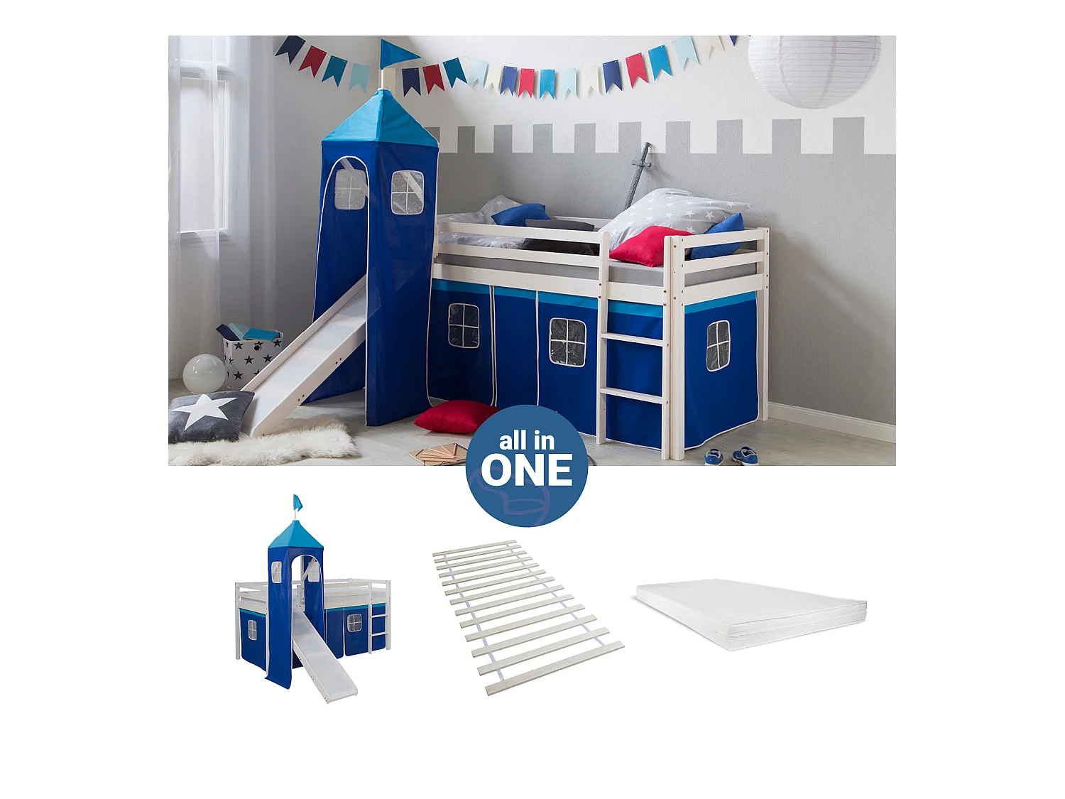 Hochbett 90x200 cm Blau