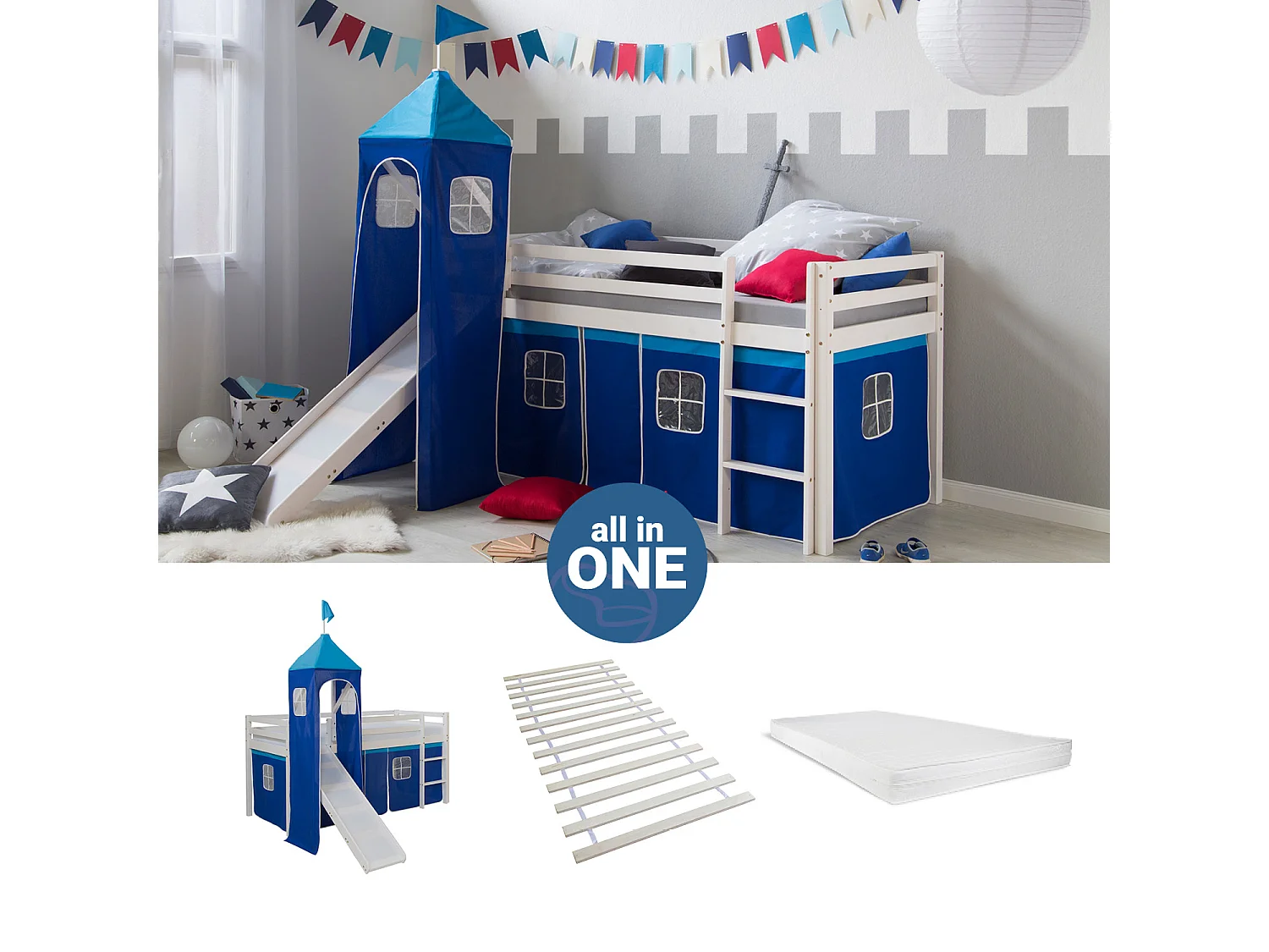 Hochbett 90x200 cm Blau