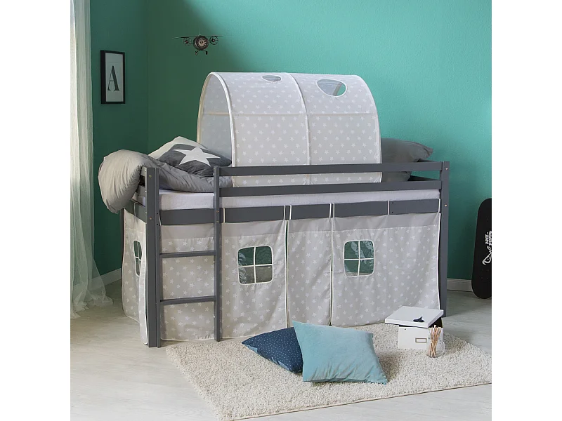 Hochbett 90x200 cm grau