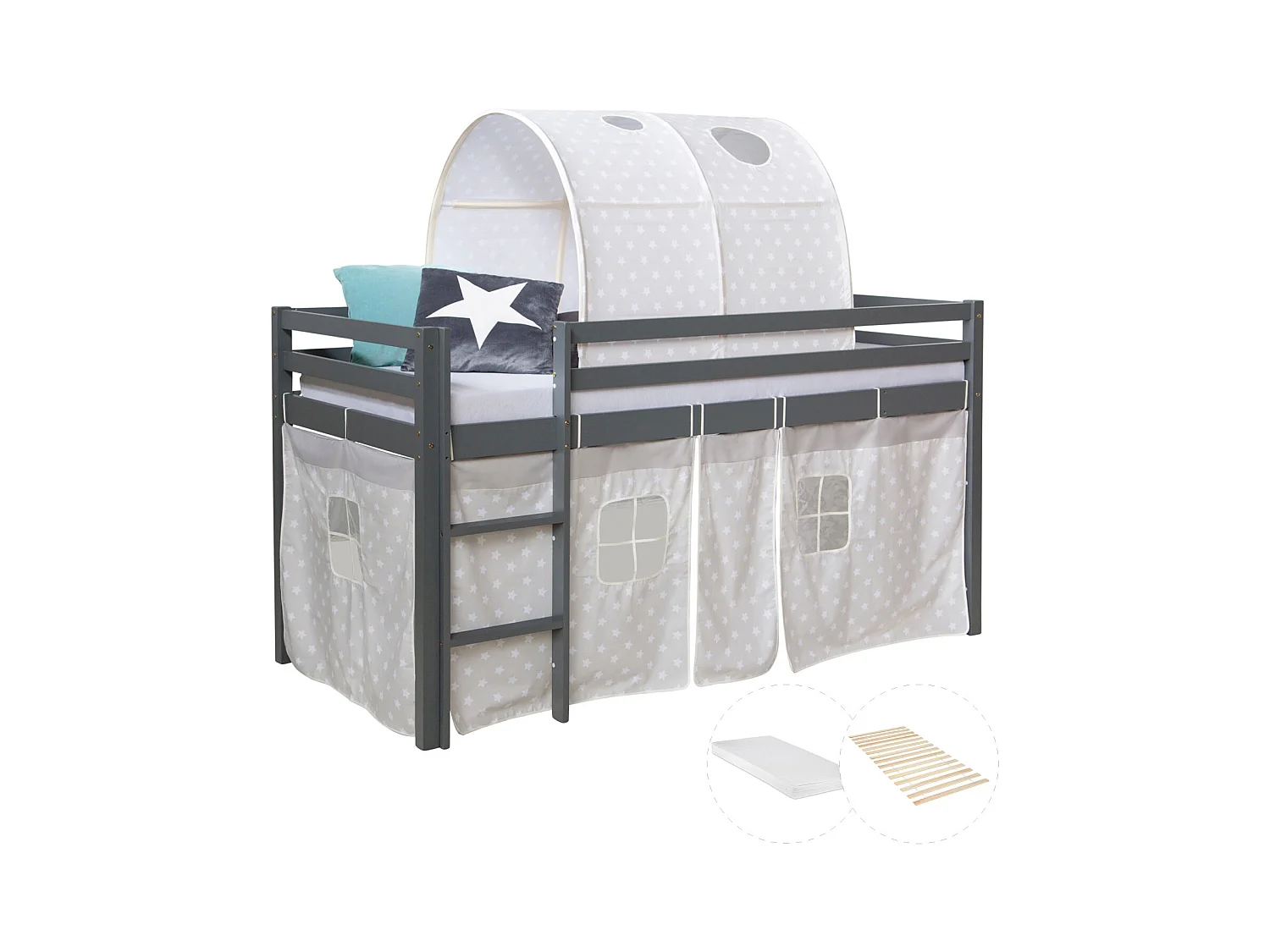 Hochbett 90x200 cm grau