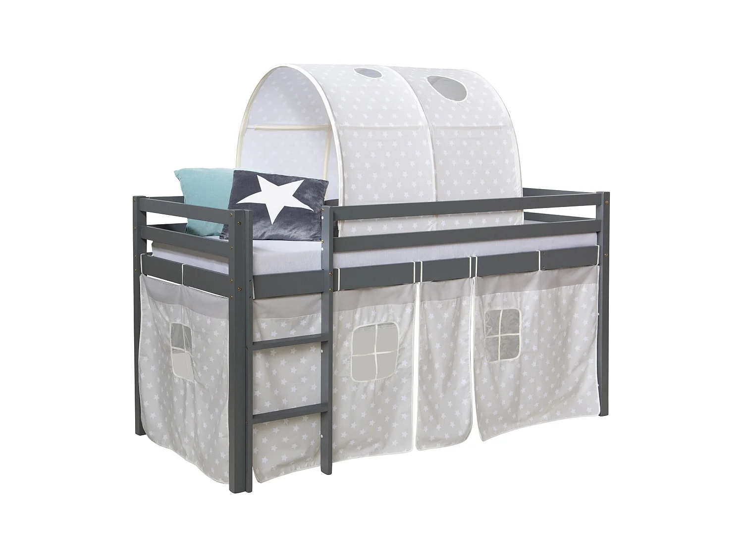 Hochbett 90x200 cm grau