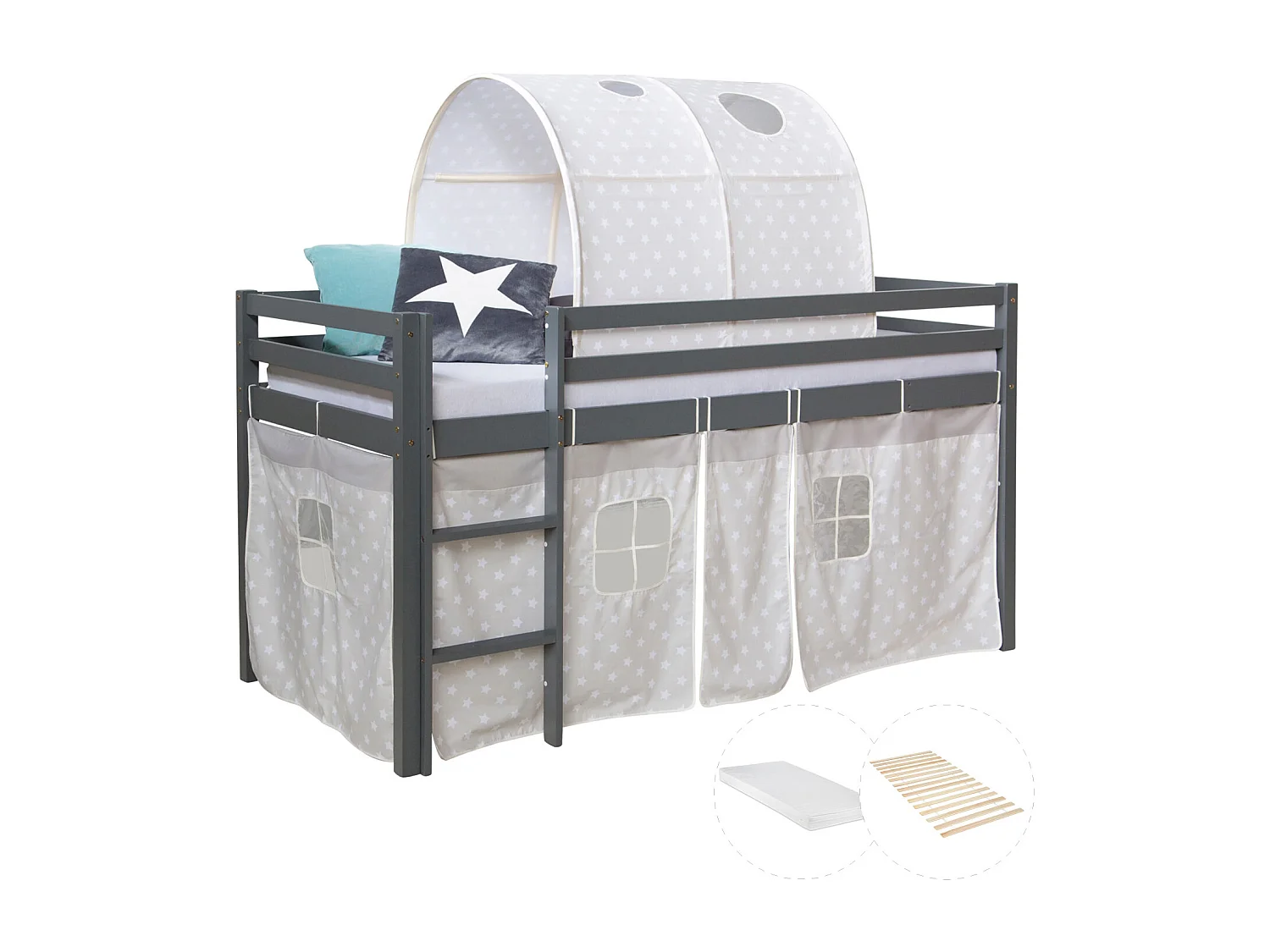 Lit mezzanine 90x200 cm gris