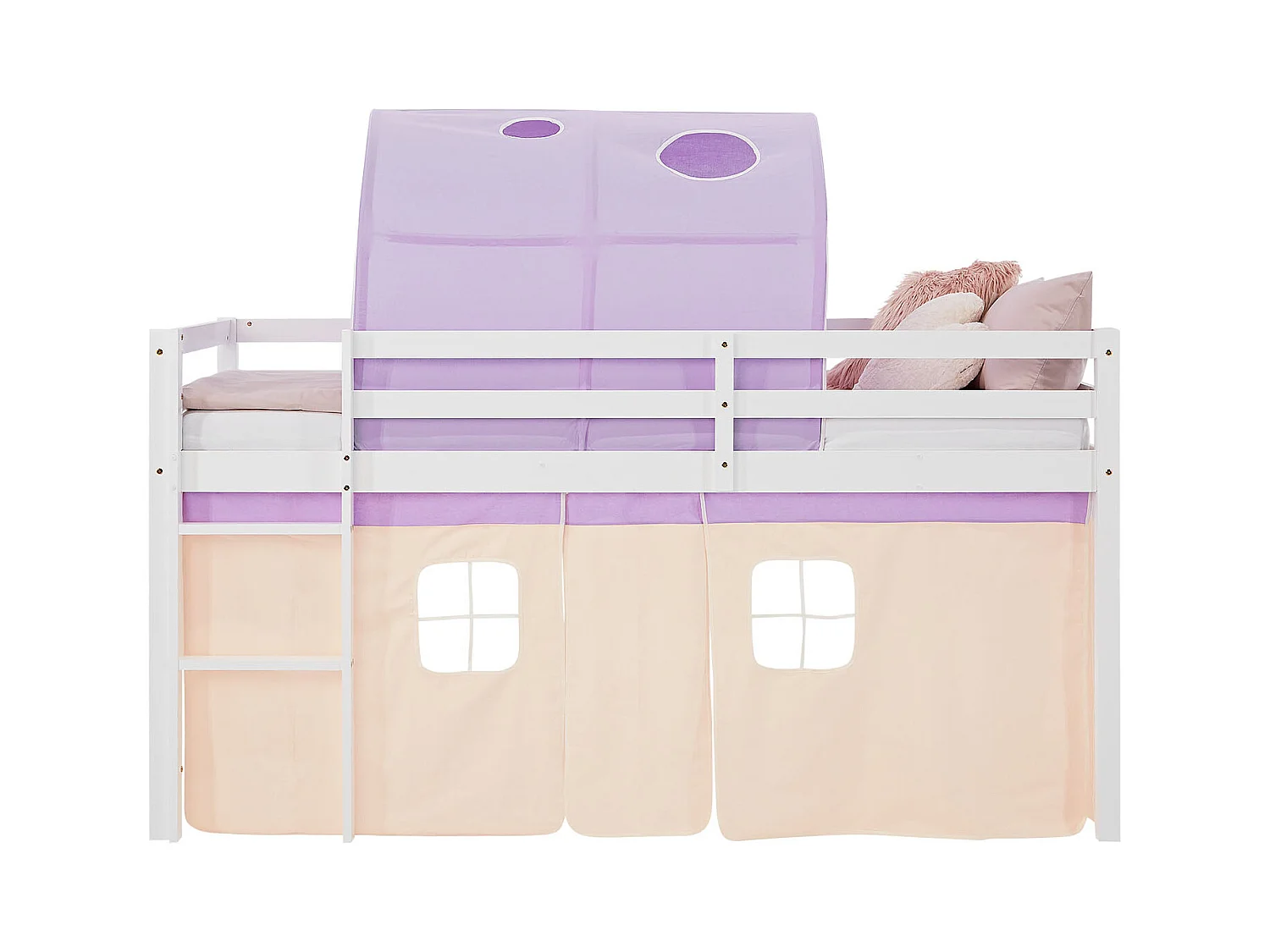 Hochbett 90x200 cm Lila Kinderbett mit Stauraum