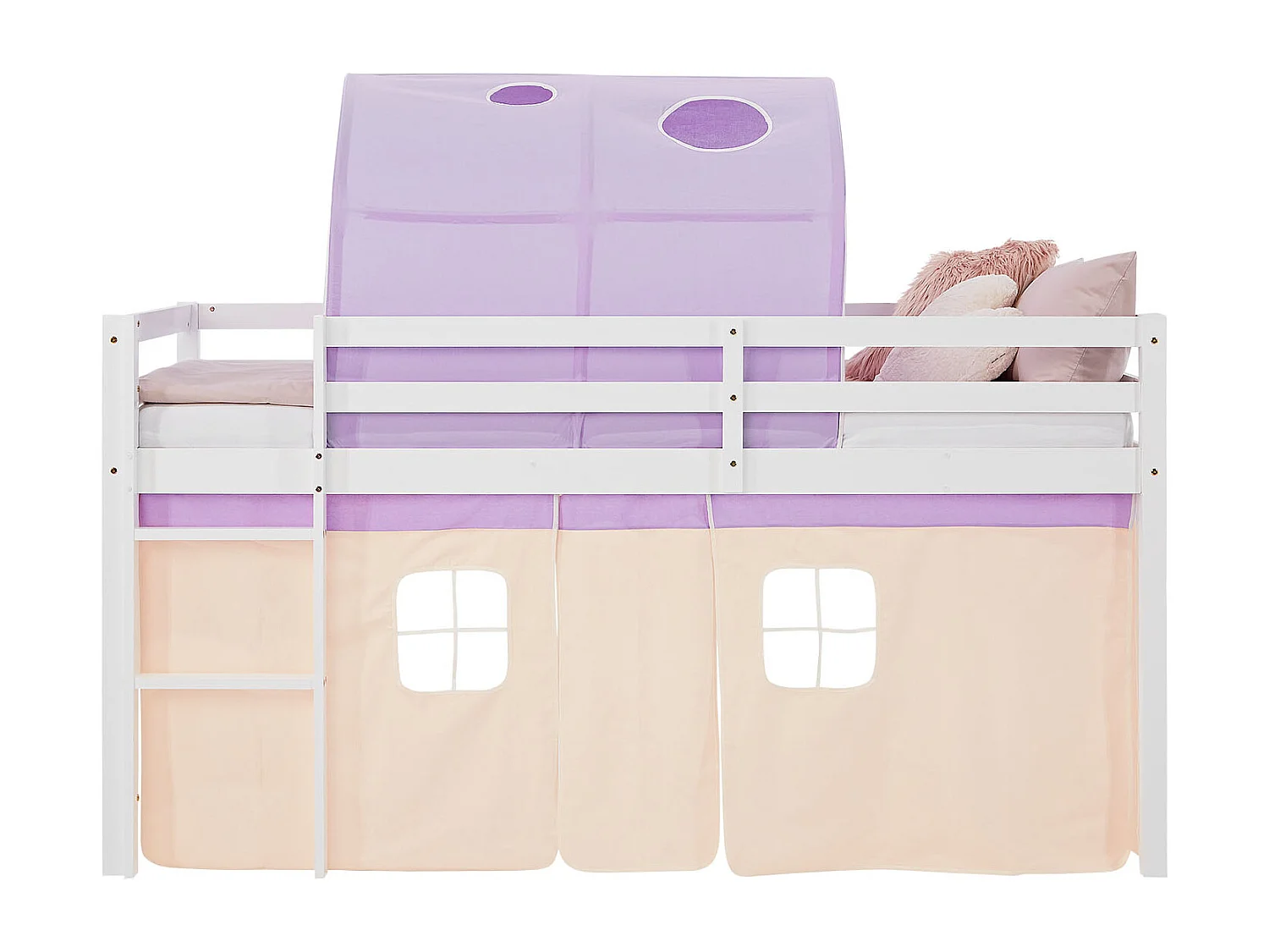 Hochbett 90x200 cm Lila Kinderbett mit Stauraum