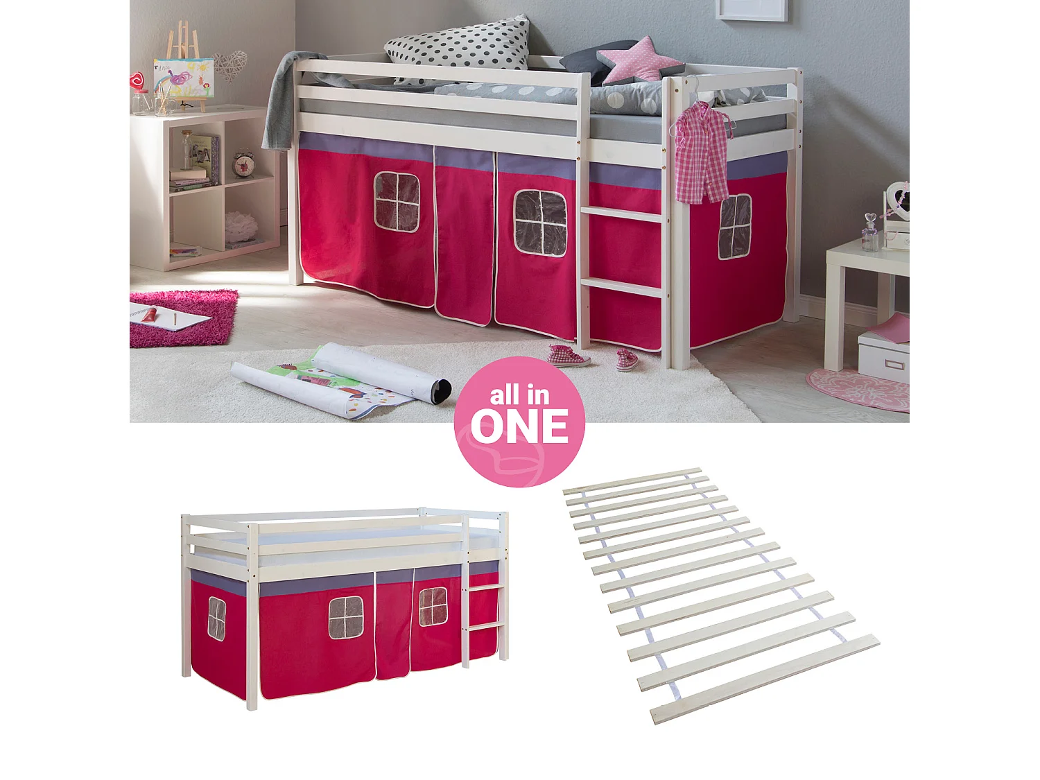 Lit mezzanine 207,5x110x96,5 cm blanc rose