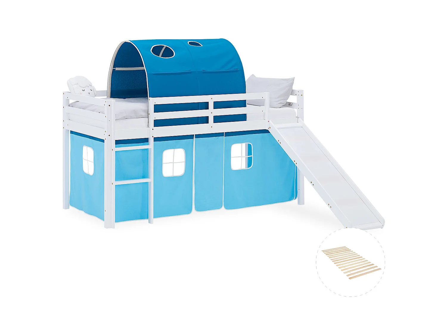 Hochbett für Kinder 90x200 cm Weiß Blau