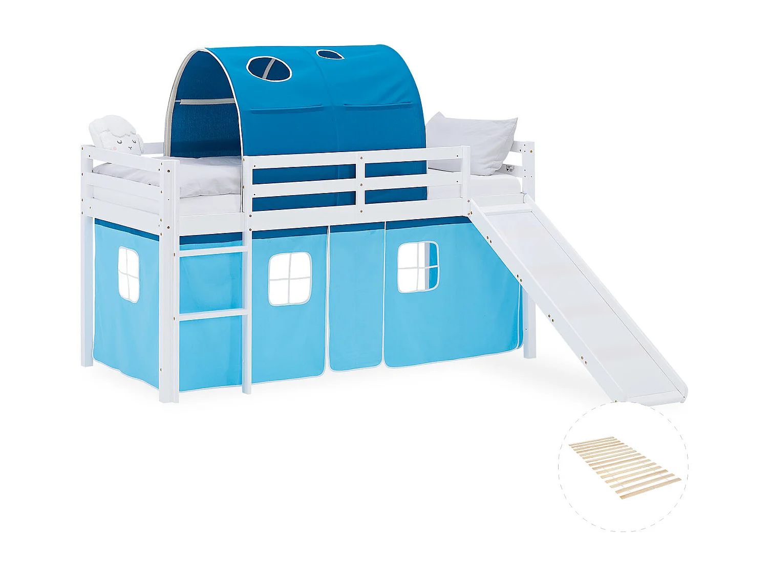 Hochbett für Kinder 90x200 cm Weiß Blau