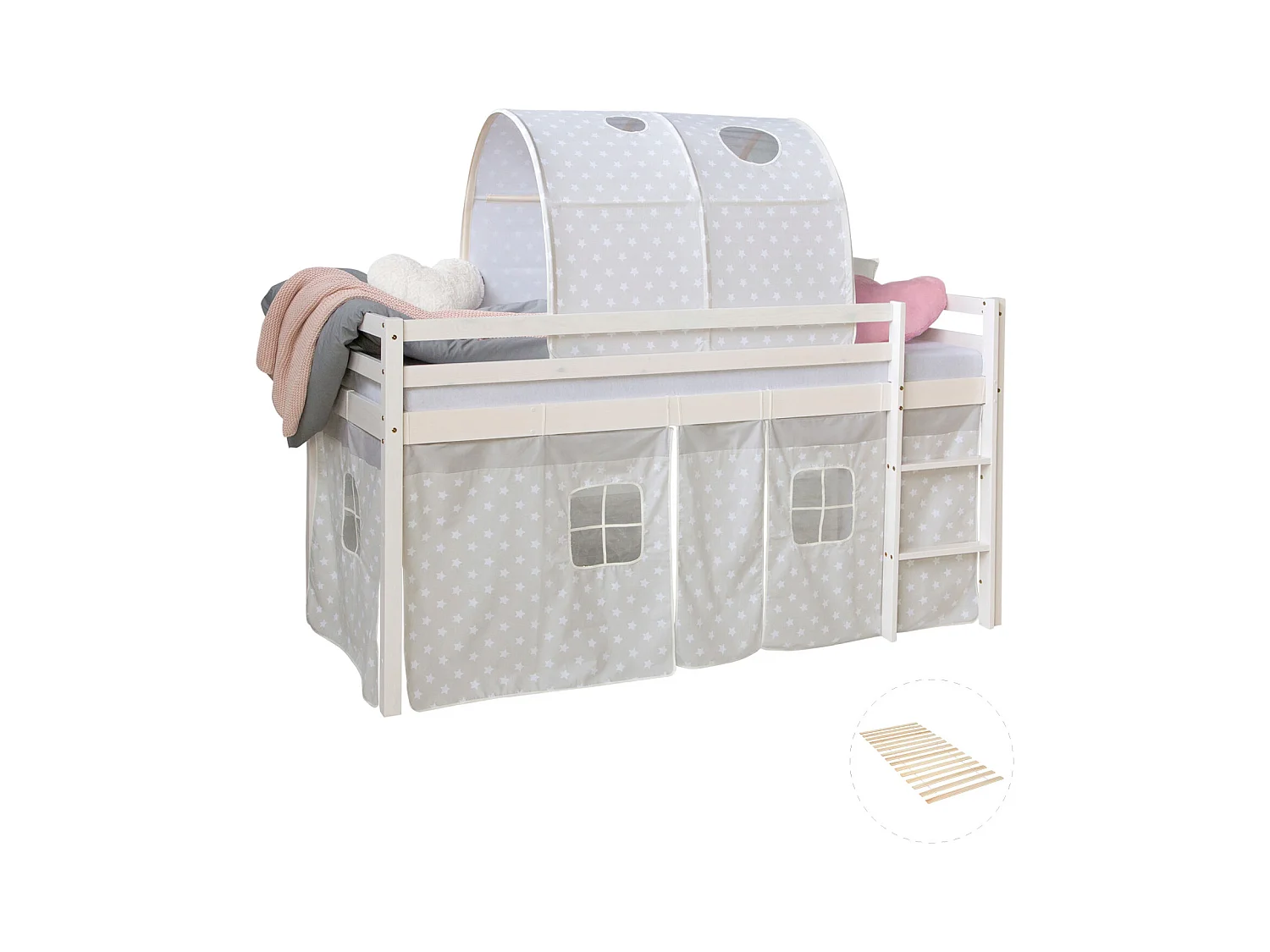 Hochbett 90x200 cm weiß grau