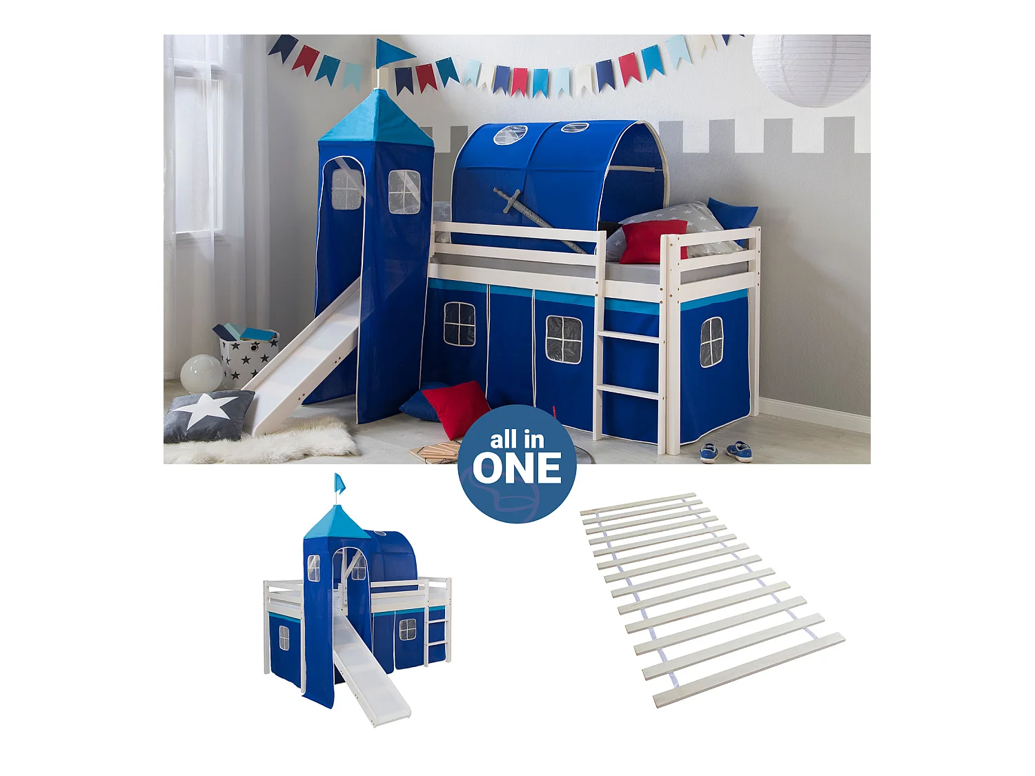 Hochbett 207,5x228x219,5 cm Weiß Blau