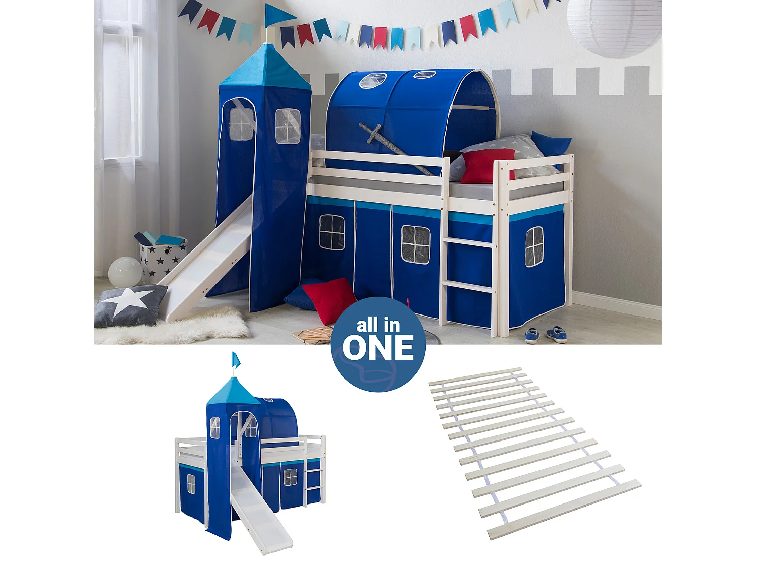 Hochbett 207,5x228x219,5 cm Weiß Blau