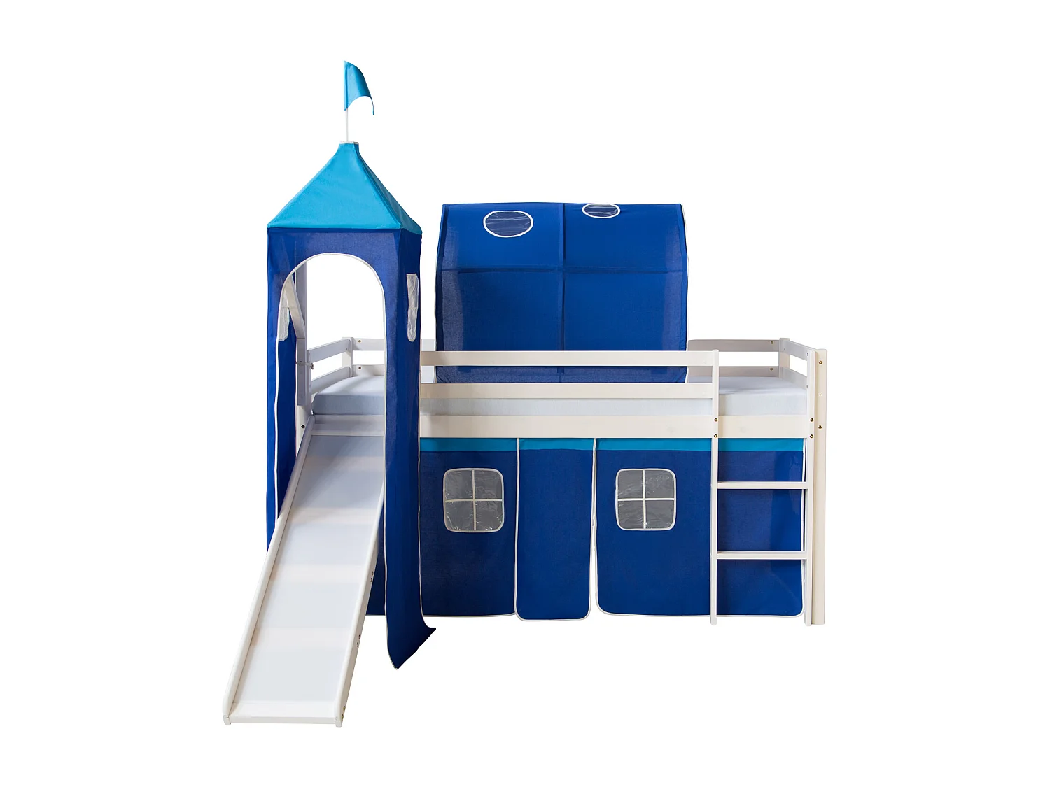 Hochbett 207,5x228x219,5 cm Weiß Blau