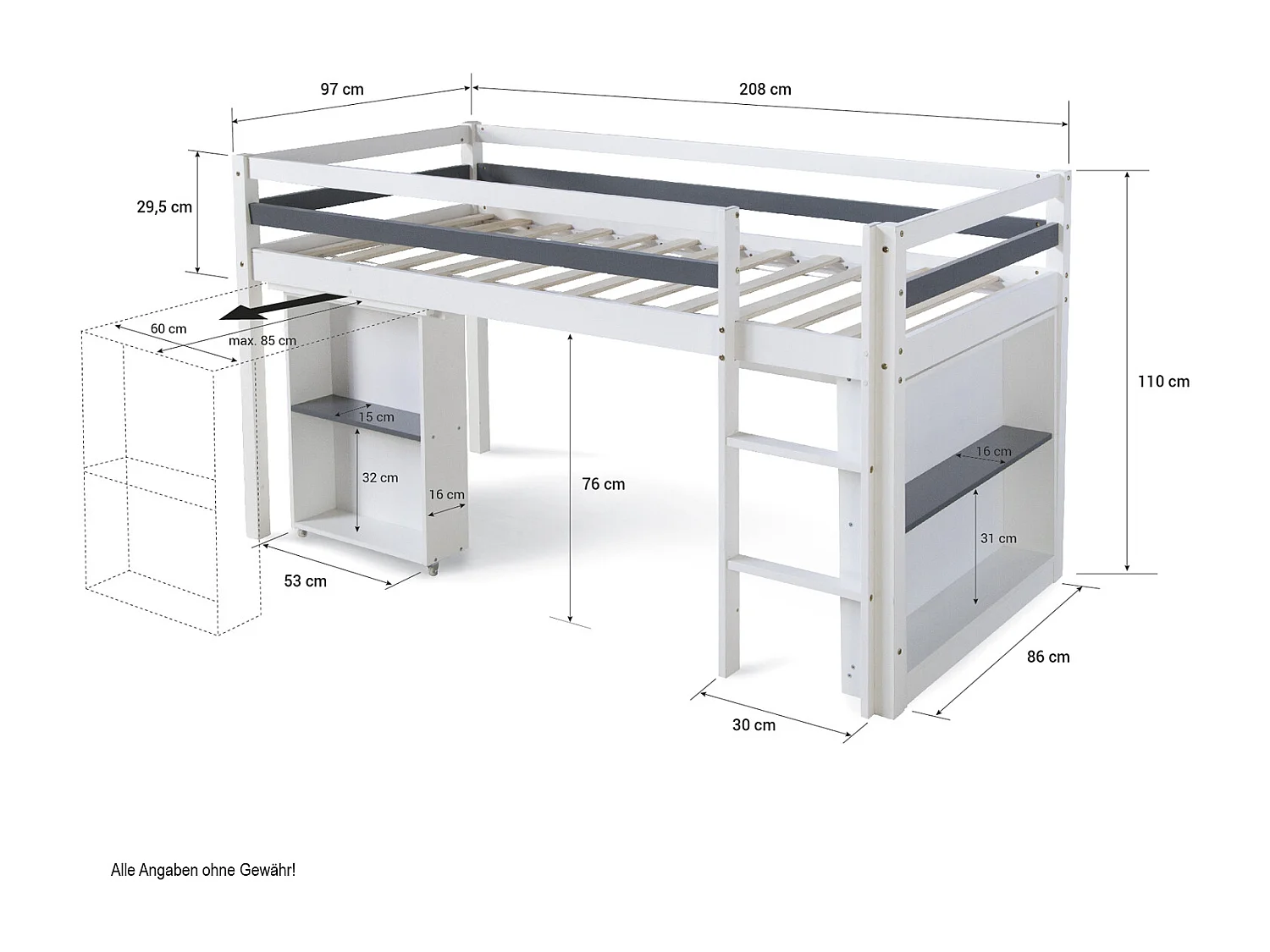 Lit enfant 90x200 cm blanc
