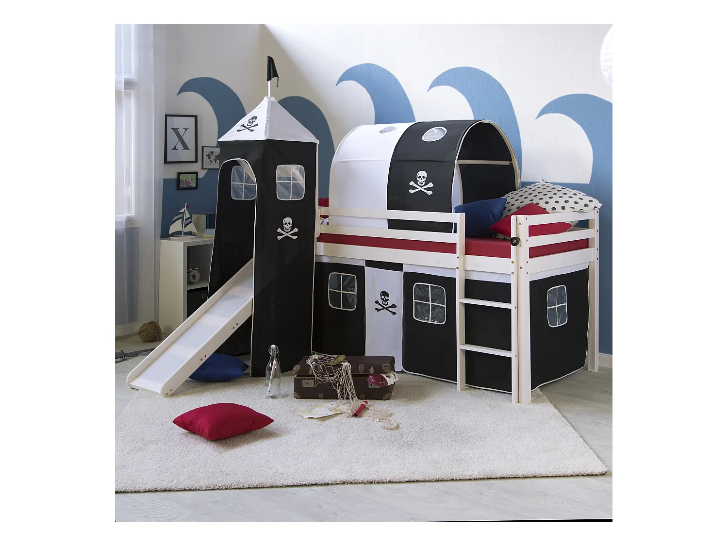 Lit mezzanine 207,5x228x96,5 cm blanc noir Pirate