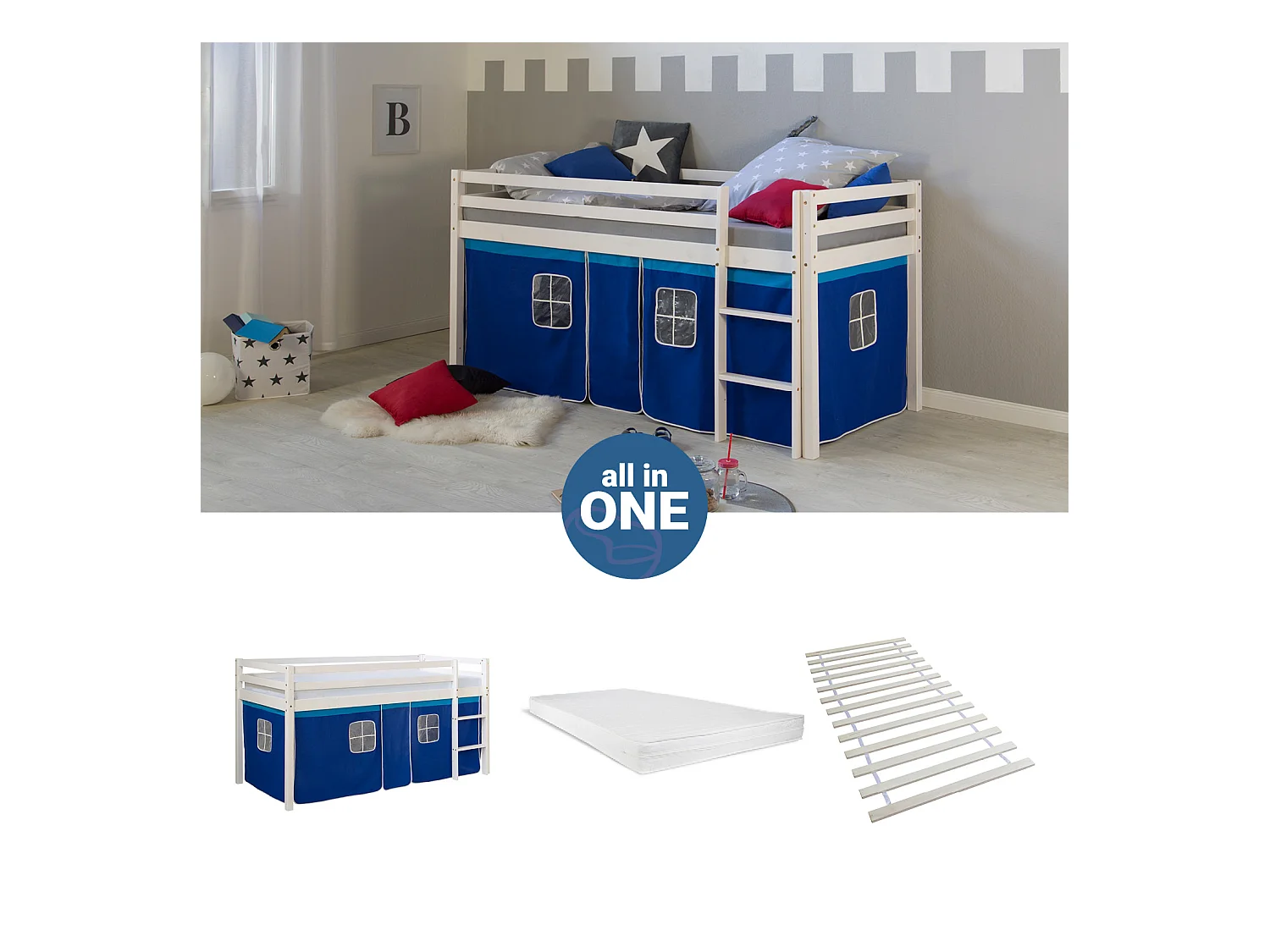 Hochbett 90x200 cm blau