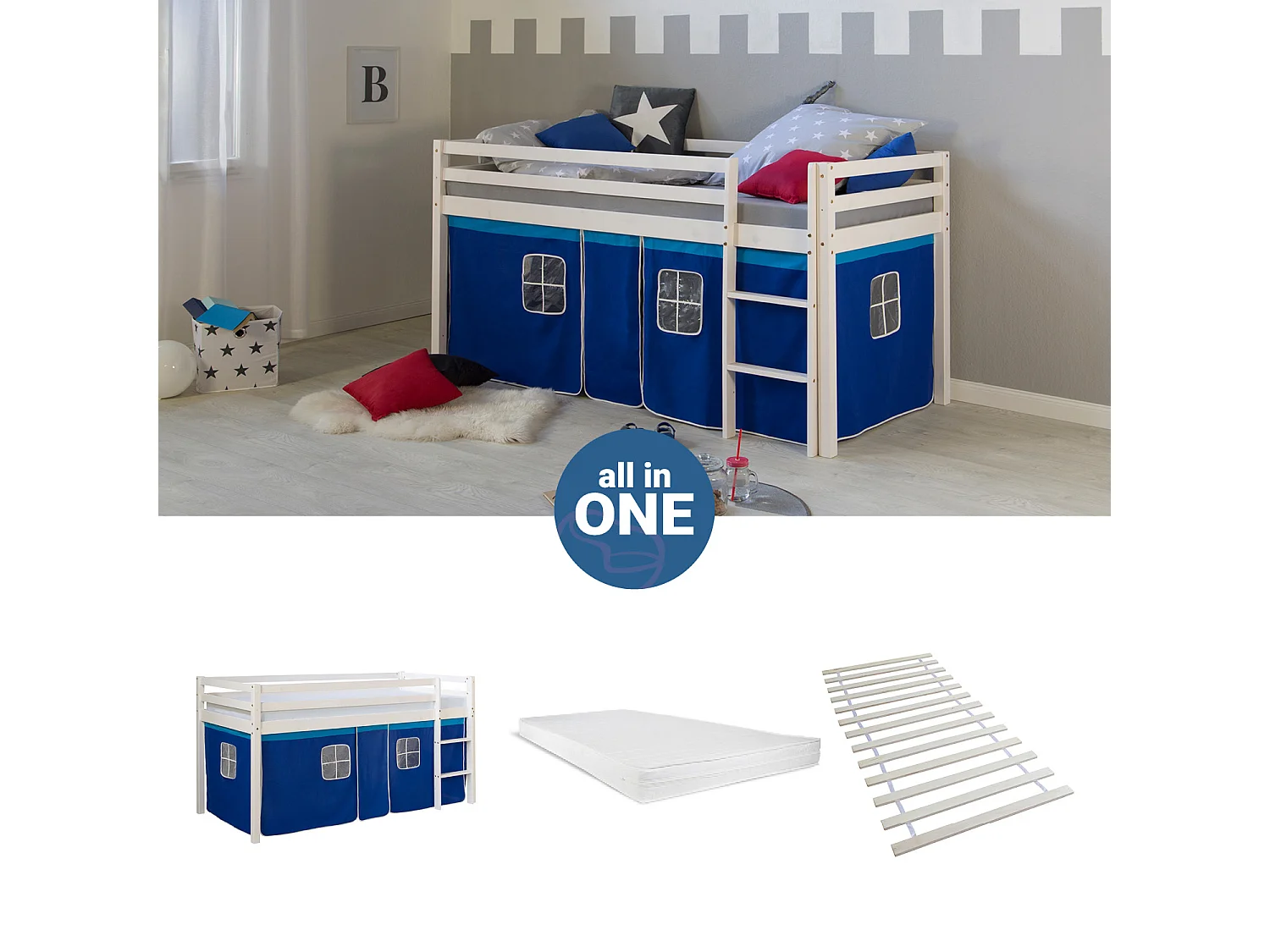 Lit mezzanine 90x200 cm bleu