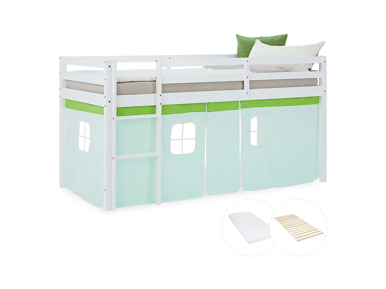 Hochbett 90x200 cm Grüne Kabine