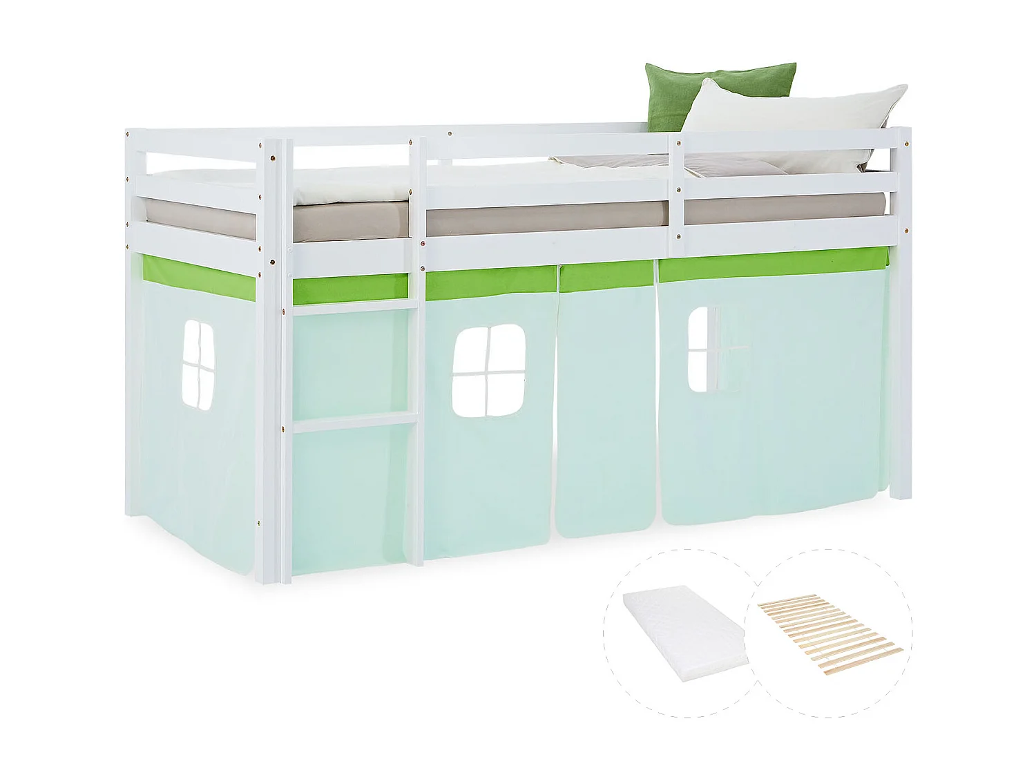 Hochbett 90x200 cm Grüne Kabine