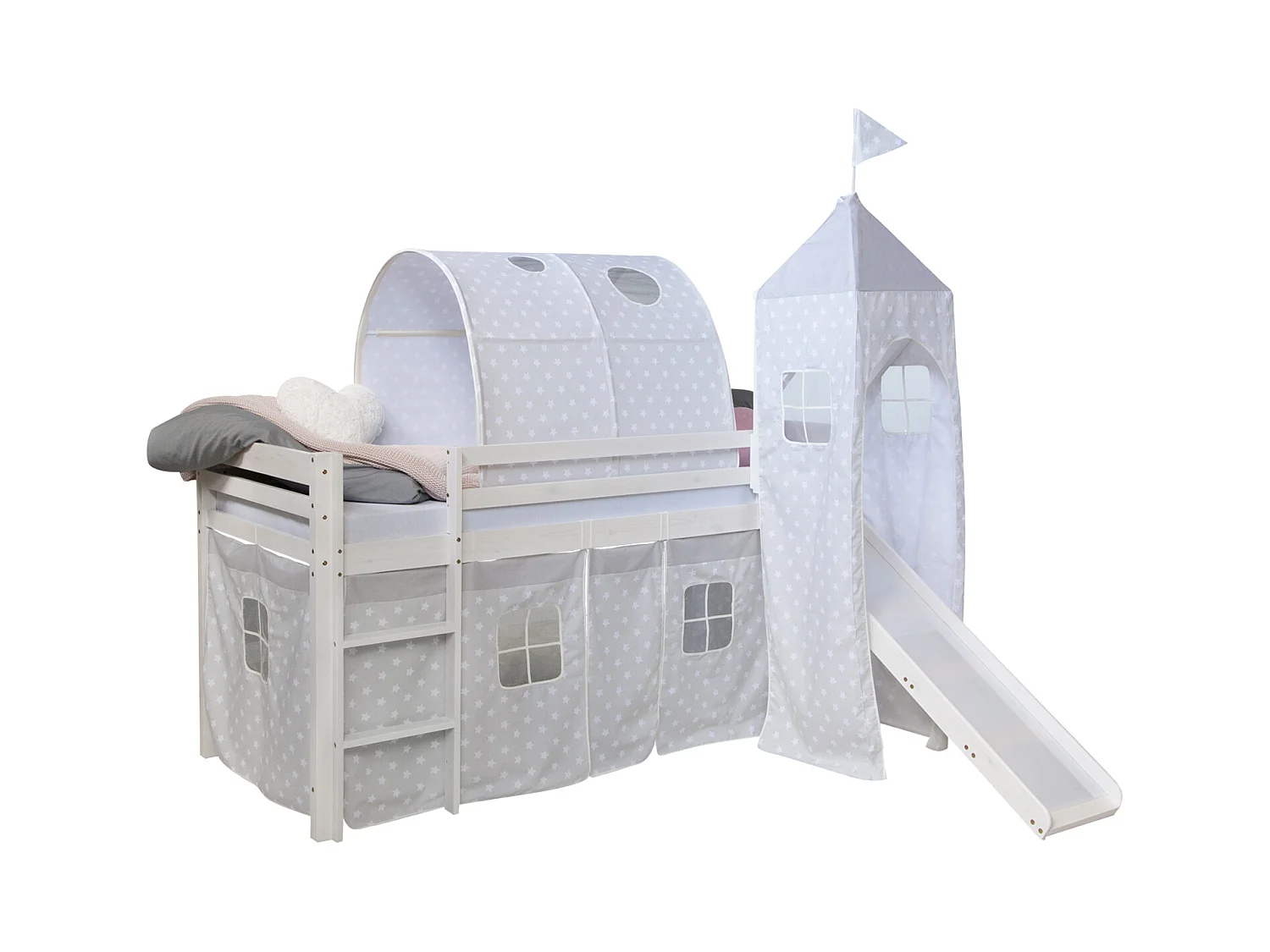 Lit mezzanine 207,5x228x219,5 cm Blanc Gris Lattes Tour