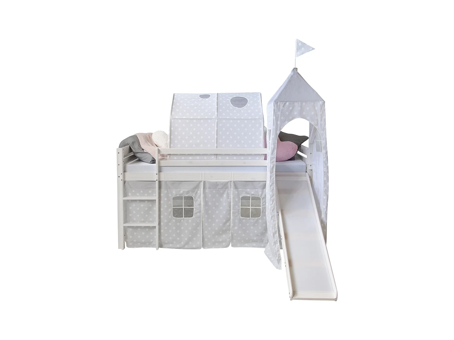 Lit mezzanine 207,5x228x219,5 cm Blanc Gris Lattes Tour