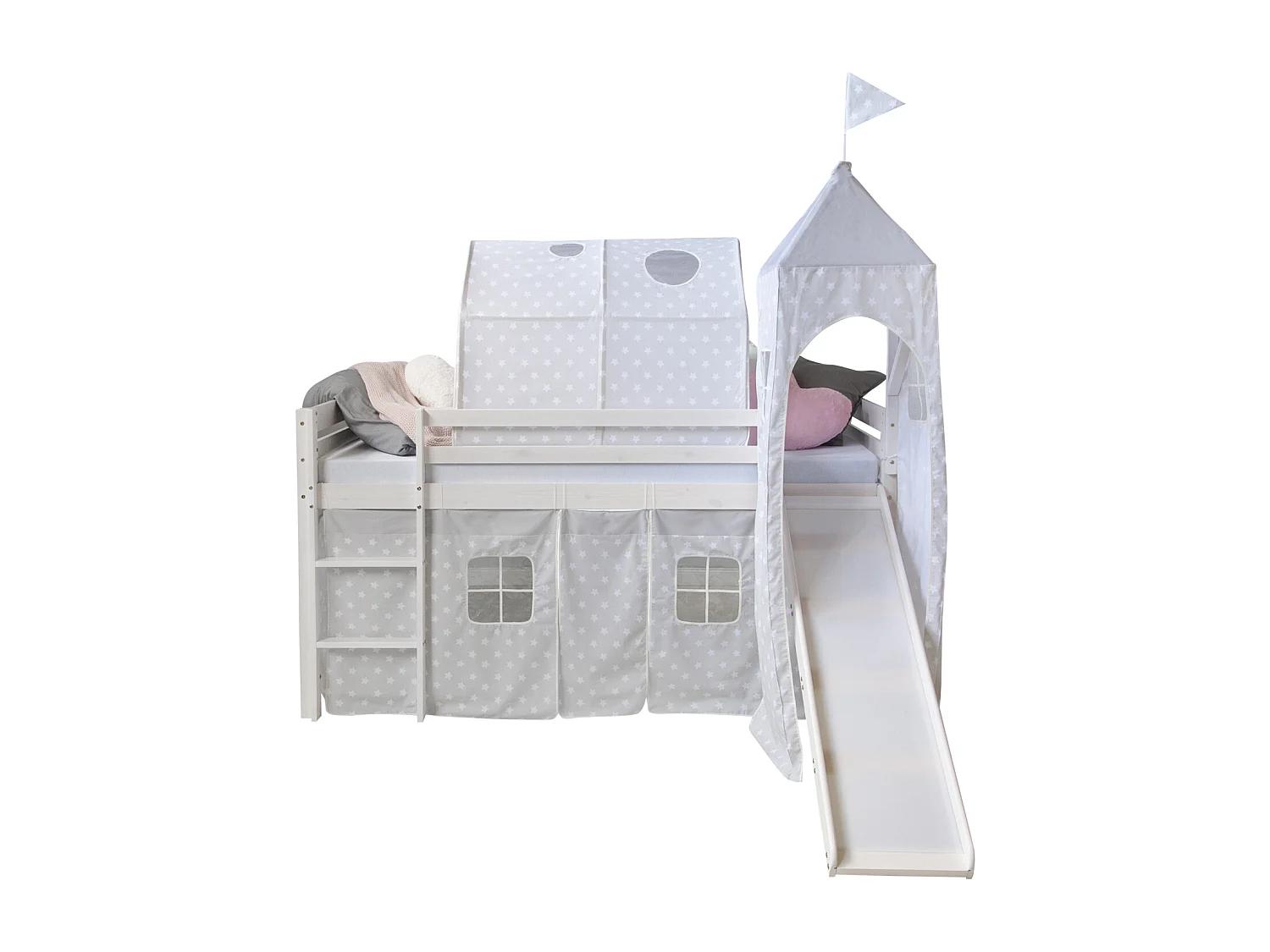 Lit mezzanine 207,5x228x219,5 cm Blanc Gris Lattes Tour