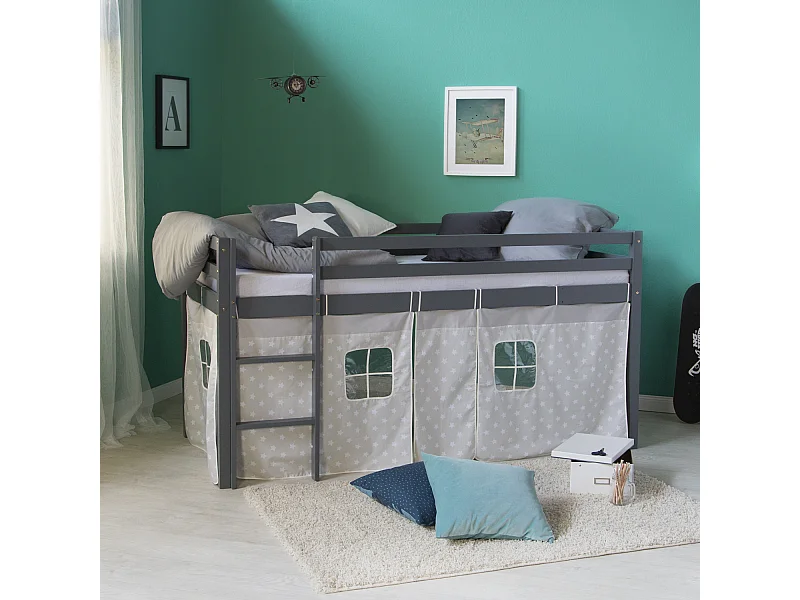 Hochbett 90x200 cm grau