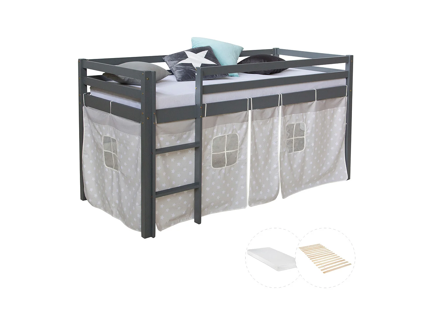 Hochbett 90x200 cm grau