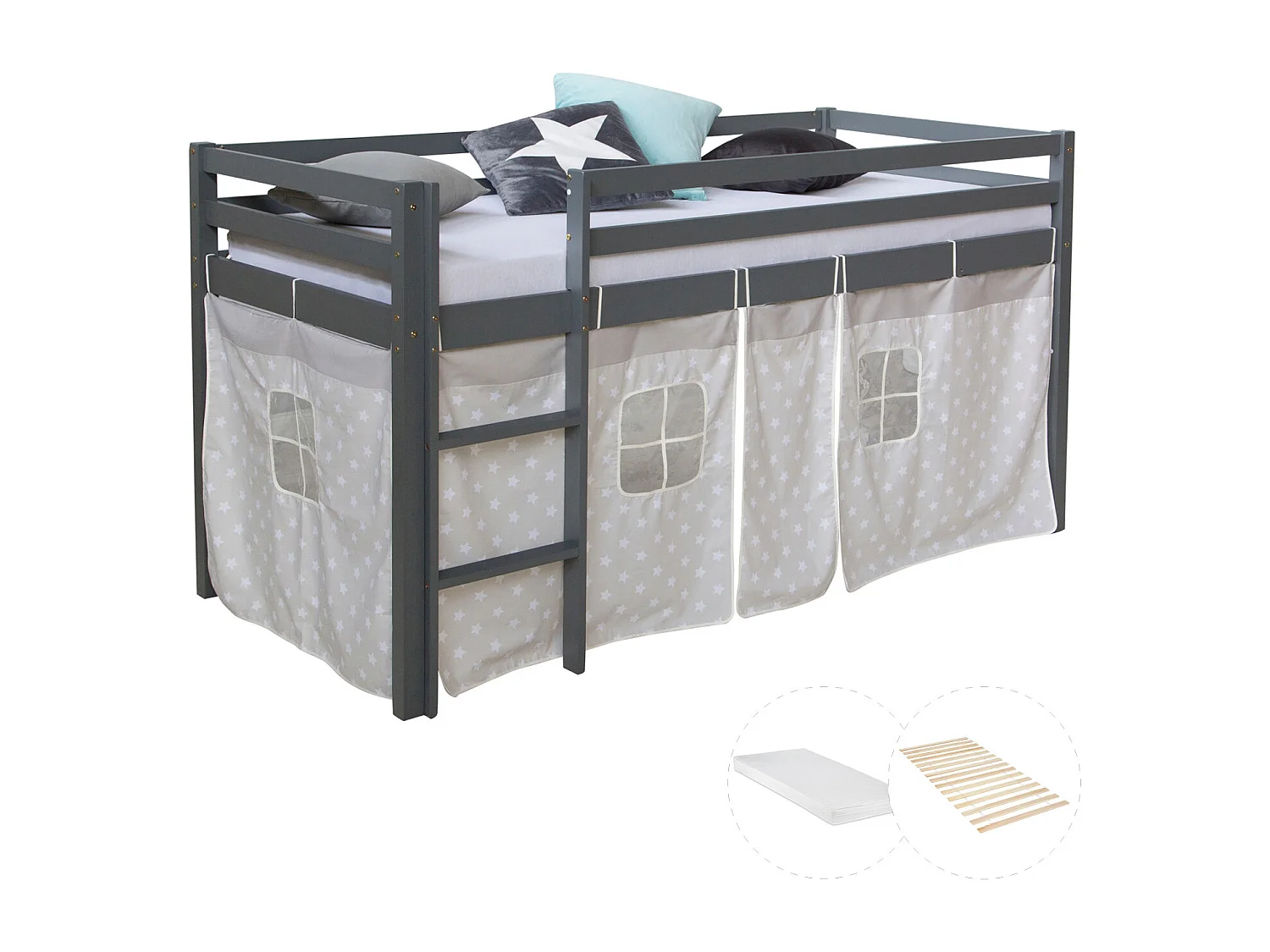 Lit mezzanine 90x200 cm gris