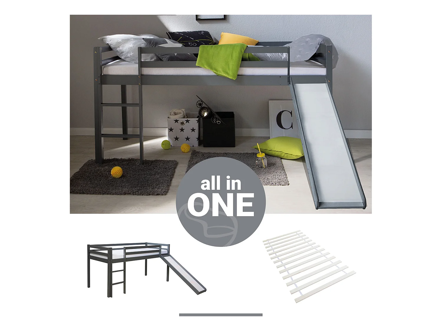 Hochbett 207x110x97 cm grau