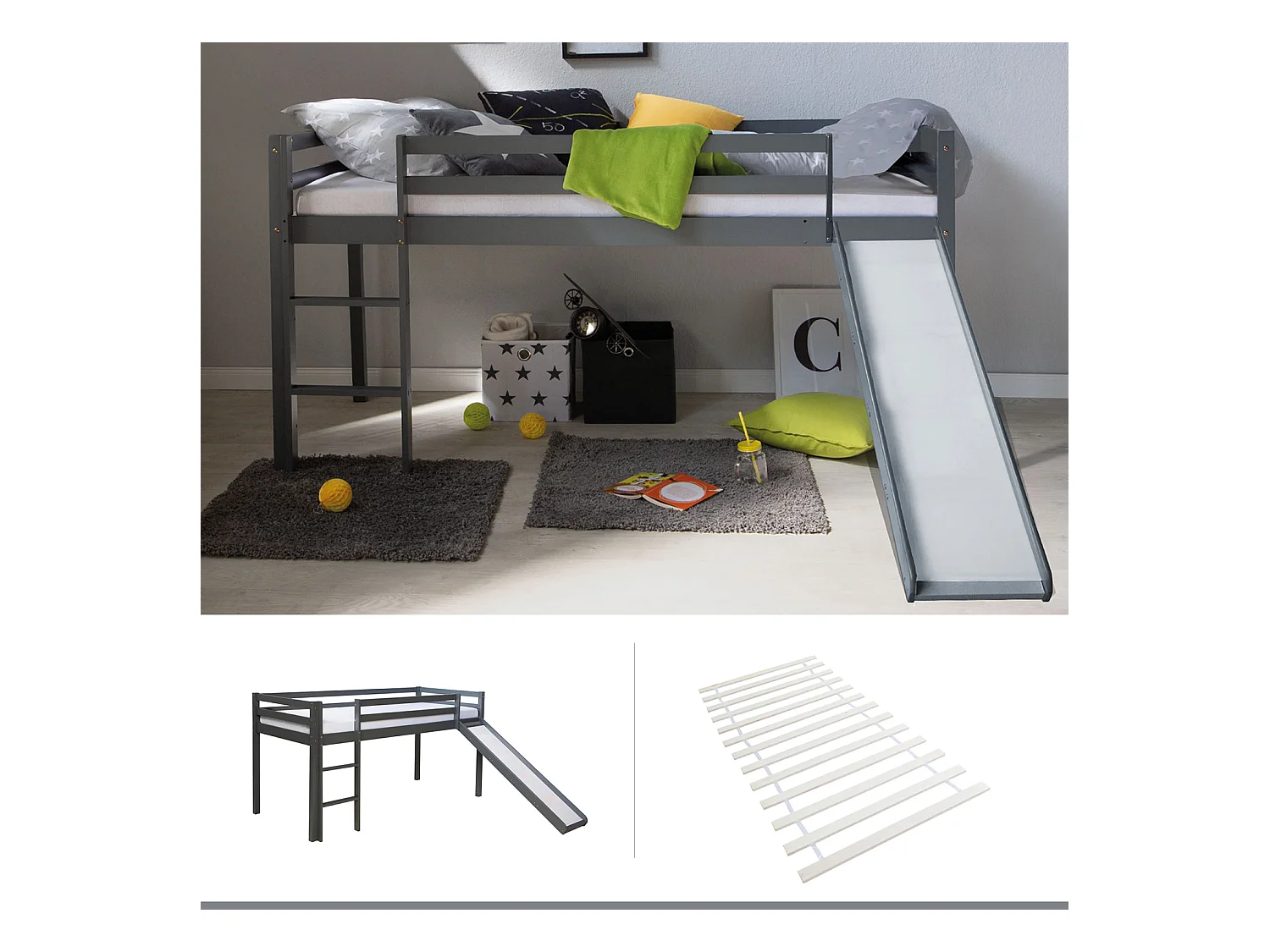 Hochbett 207x110x97 cm grau