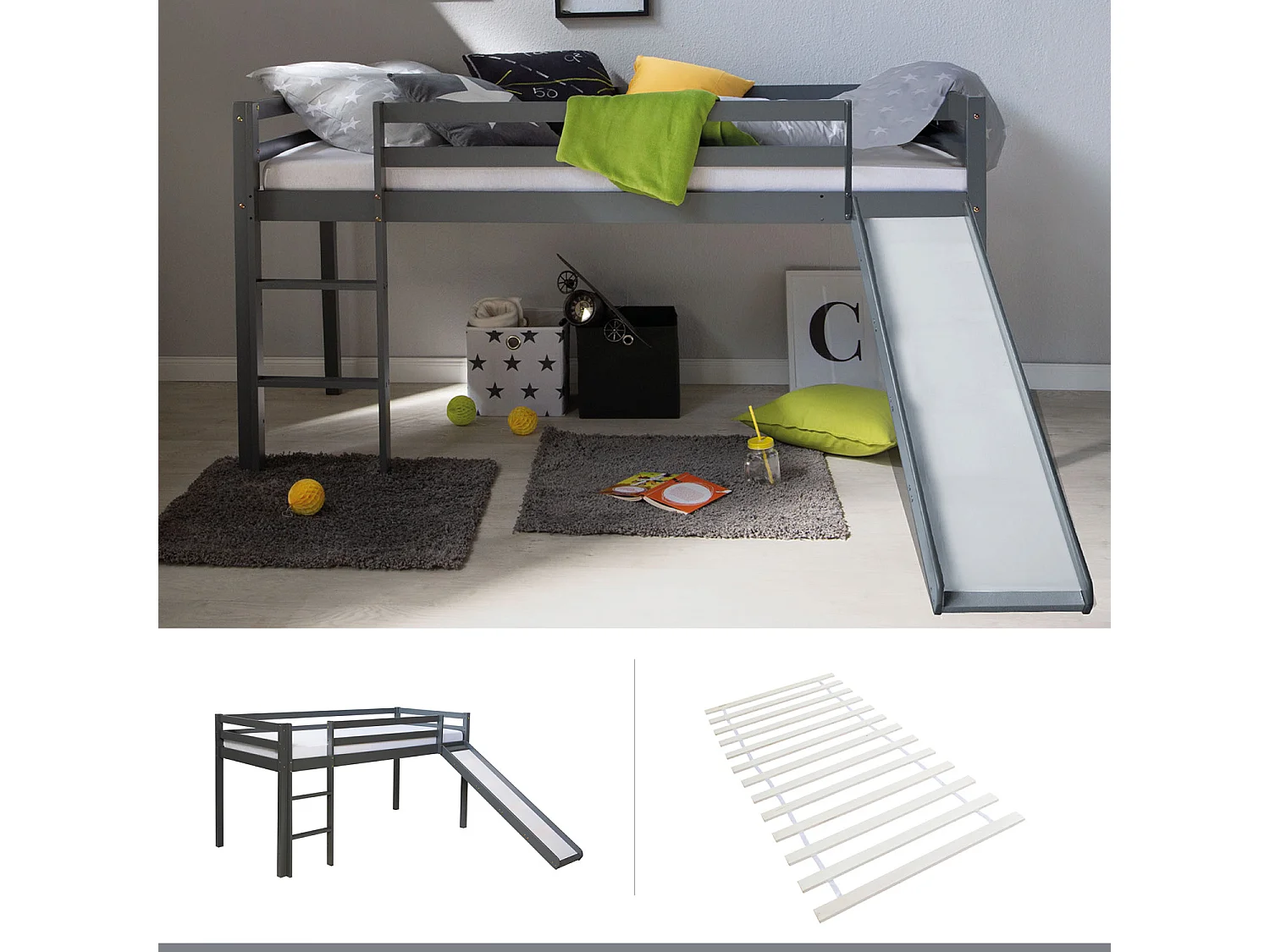 Lit mezzanine 207x110x97 cm gris