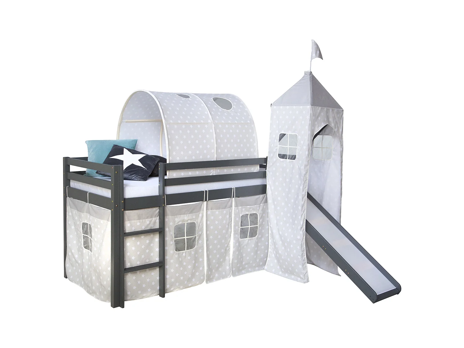 Lit mezzanine 90x200 cm gris