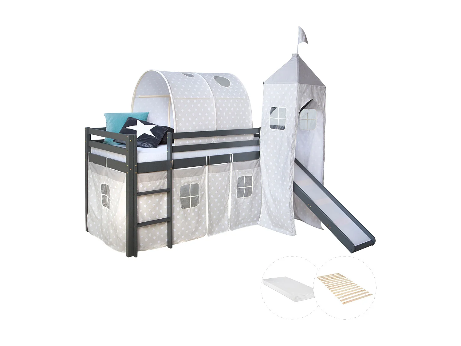 Lit mezzanine 90x200 cm gris