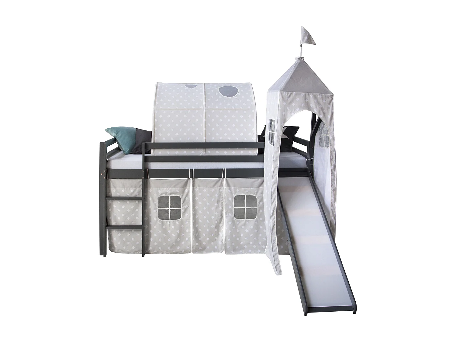 Lit mezzanine 90x200 cm gris