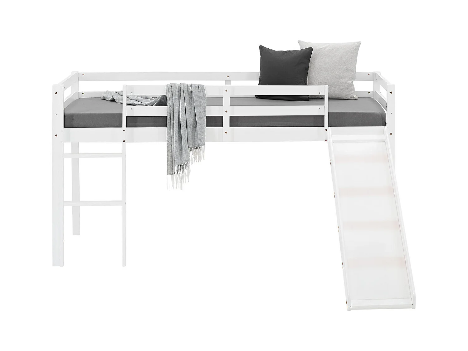 Hochbett 207x110x97 cm weiß mit Matratze Lattenrost Schublade