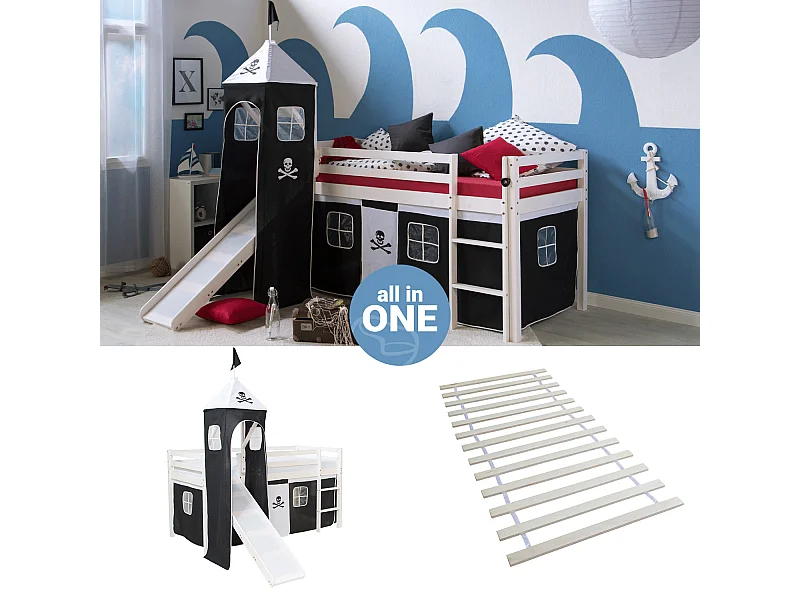 Lit mezzanine 207,5x228x219,5 cm Blanc noir Tour Lattes