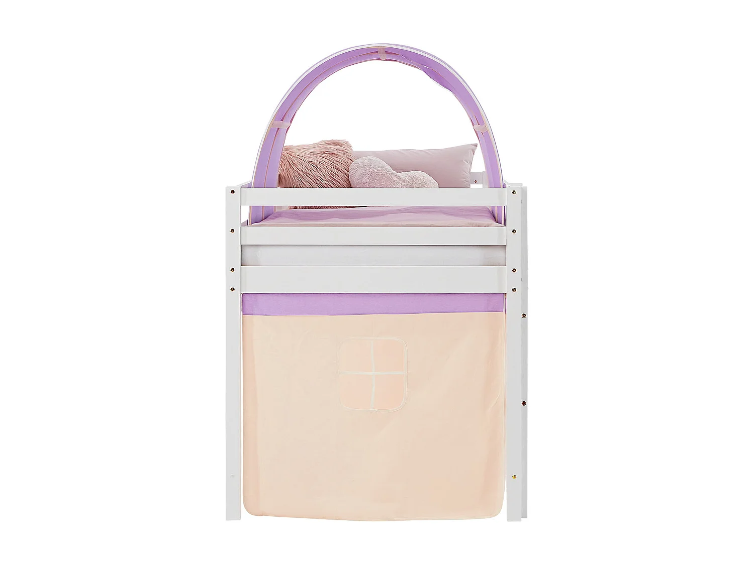 Lit Cabine 90x200 cm Violet Pêche Lit Mezzanine Lit Superposé Lit Enfant en Pin Rideau Tunnel Lit Haut Sommier à Lattes