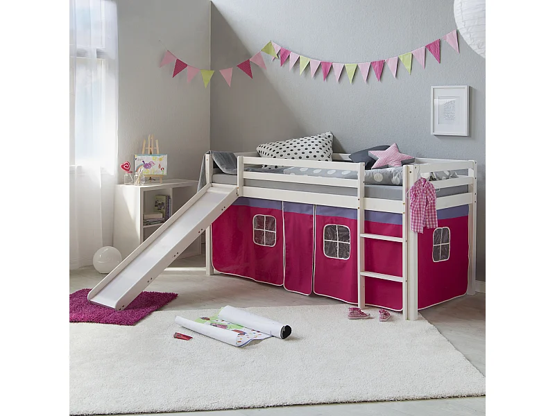 Cama alta 207,5x110x219,5 cm Blanco rosa