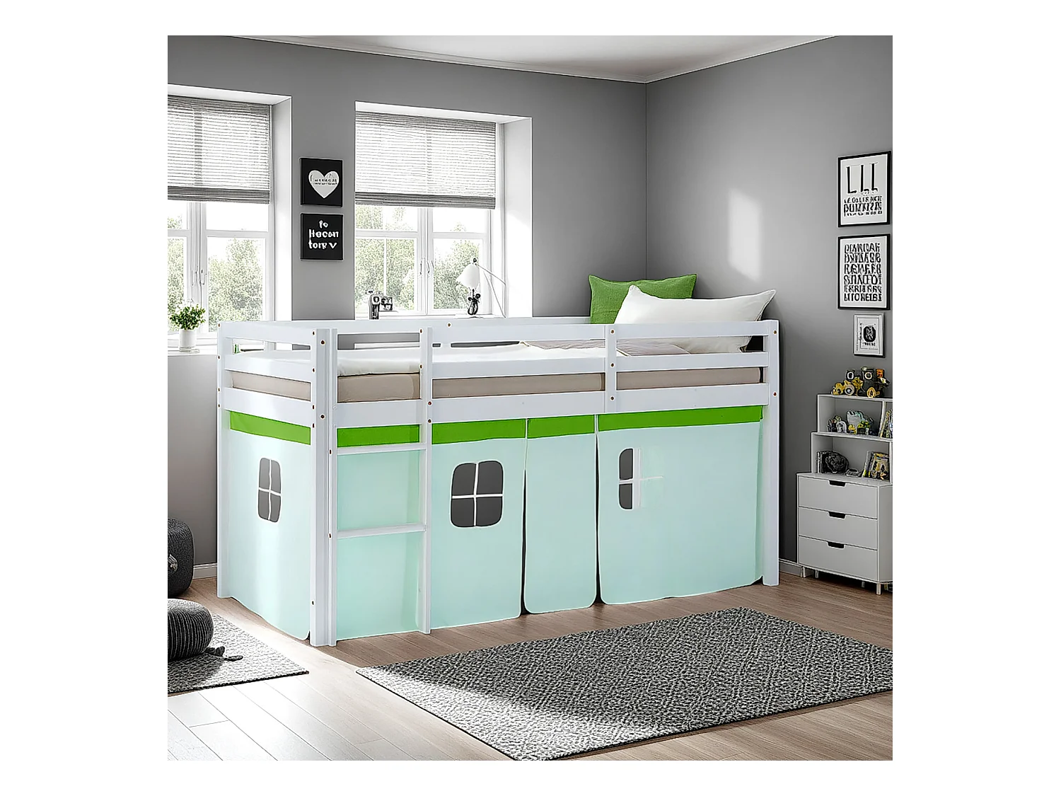 Letto a soppalco 90x200 cm Verde