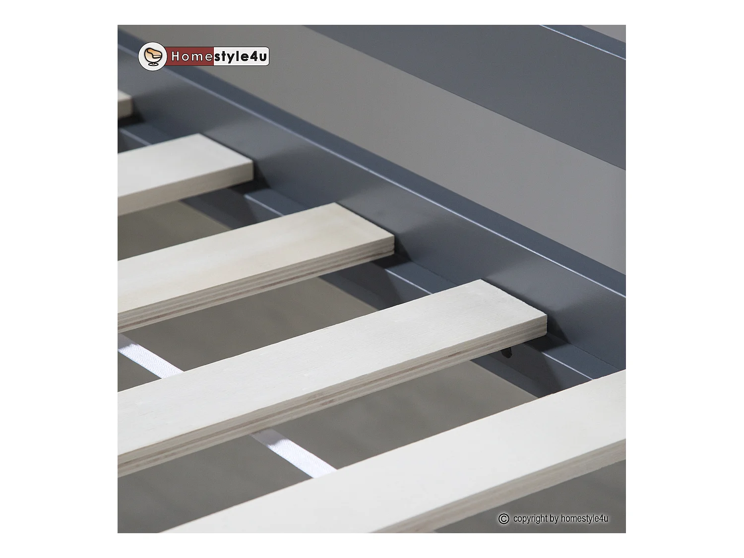 Kinderbett 90x200 cm grau mit Sternen, Massiv Kiefer, Vorhang