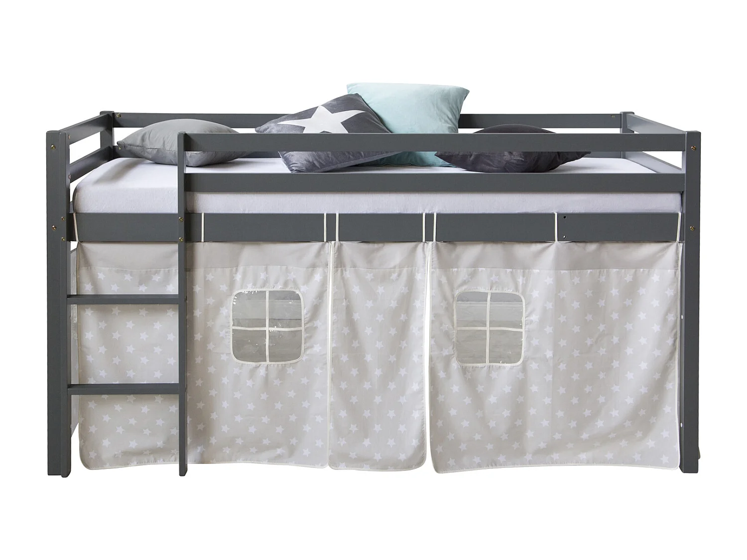 Lit enfant 90x200 cm étoiles grises Pin massif Rideau