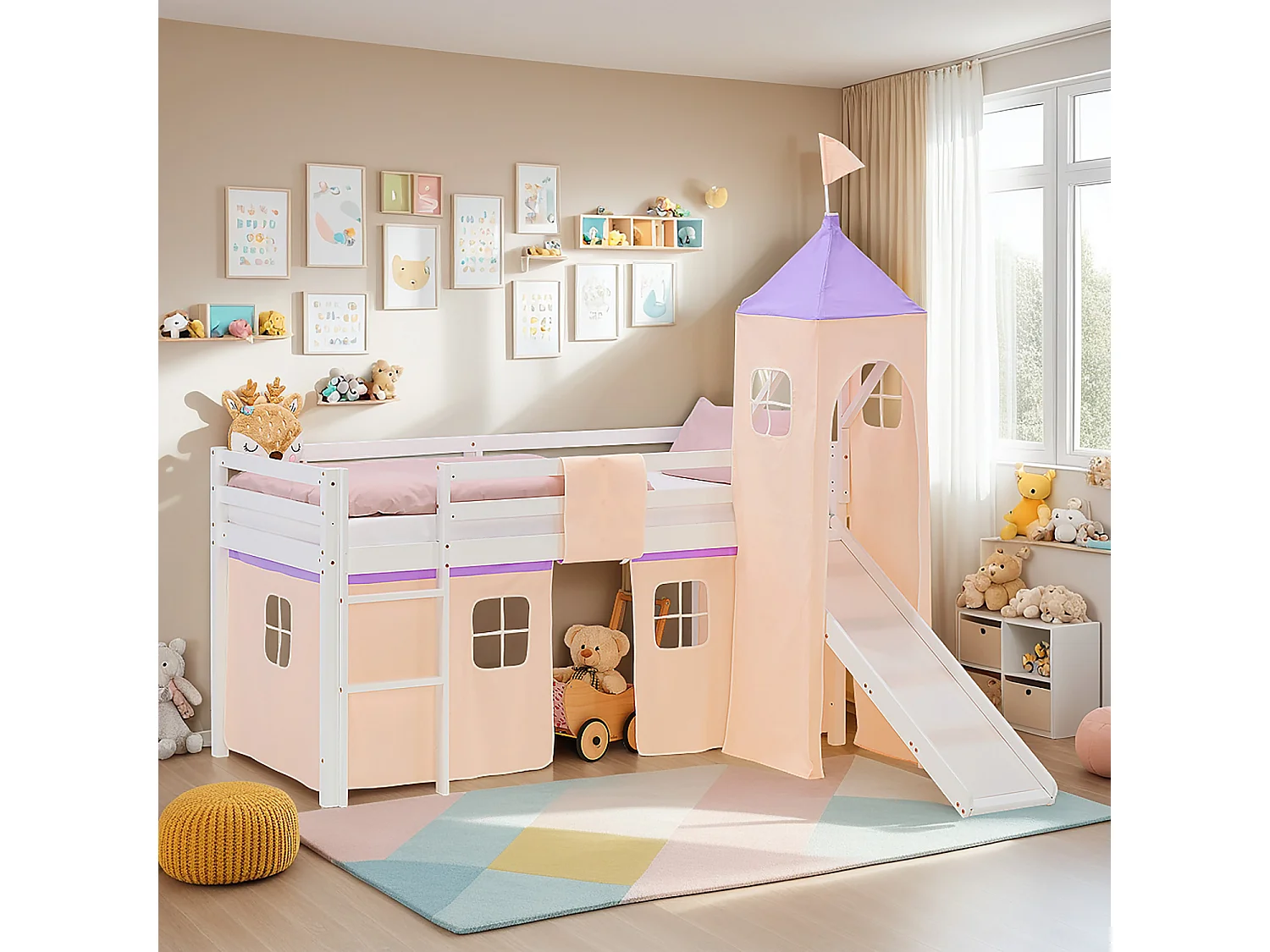 Letto A Soppalco 140x200 Cm Per Bambini E Ragazzi – Con Scrivania, Armadio E Scaffali Integrati, Scala Antiscivolo, Struttura In MDF E Metallo