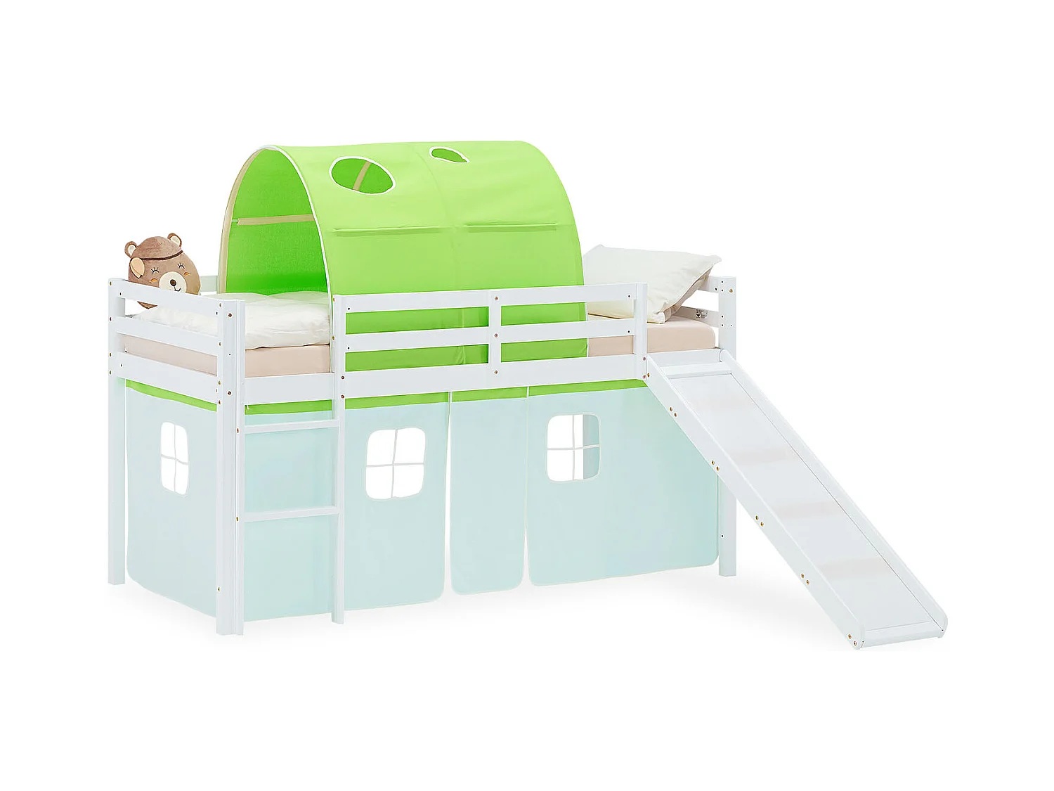 Hochbett für Kinder 90x200 cm Weiß Grün