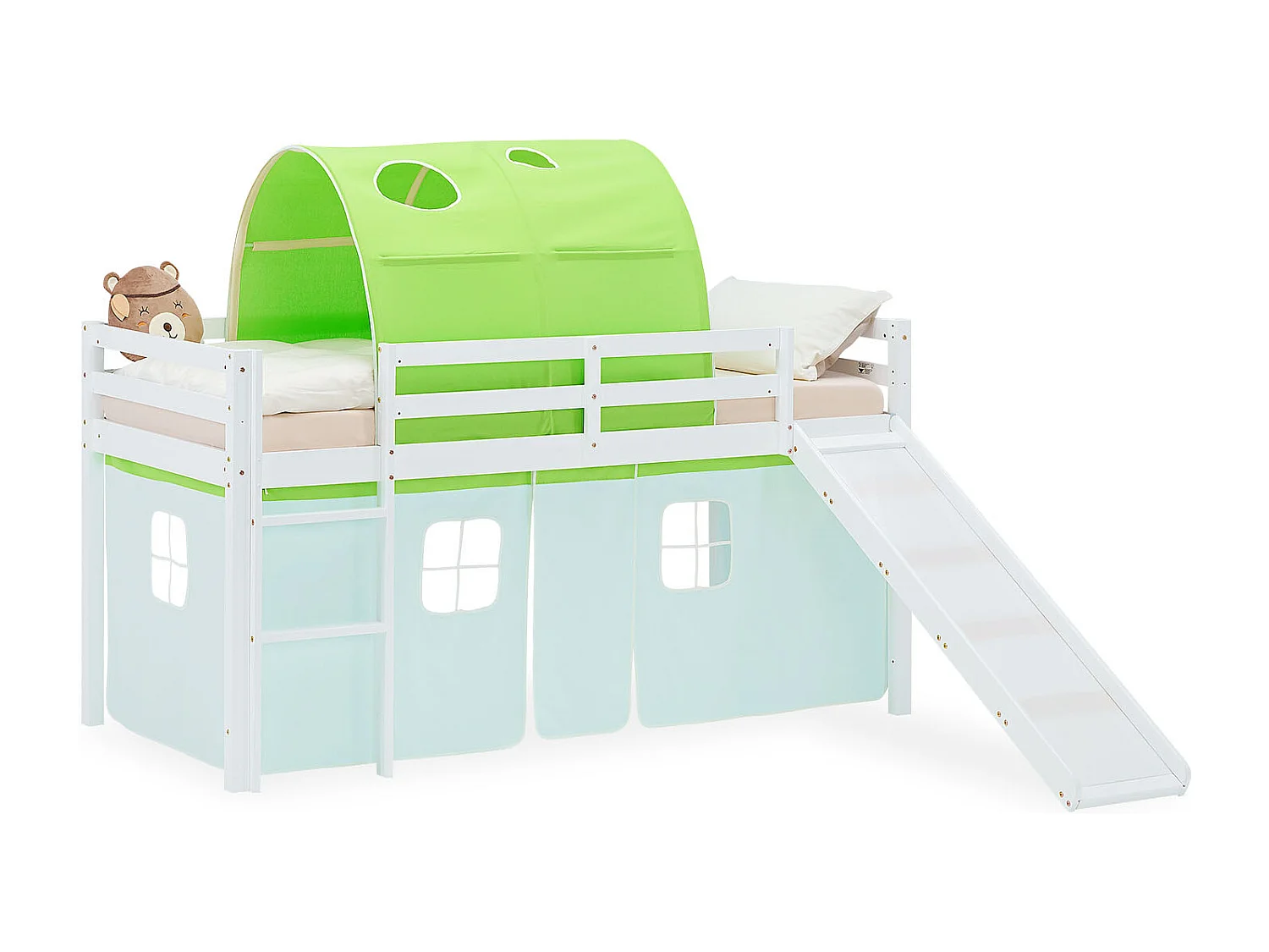 Hochbett für Kinder 90x200 cm Weiß Grün