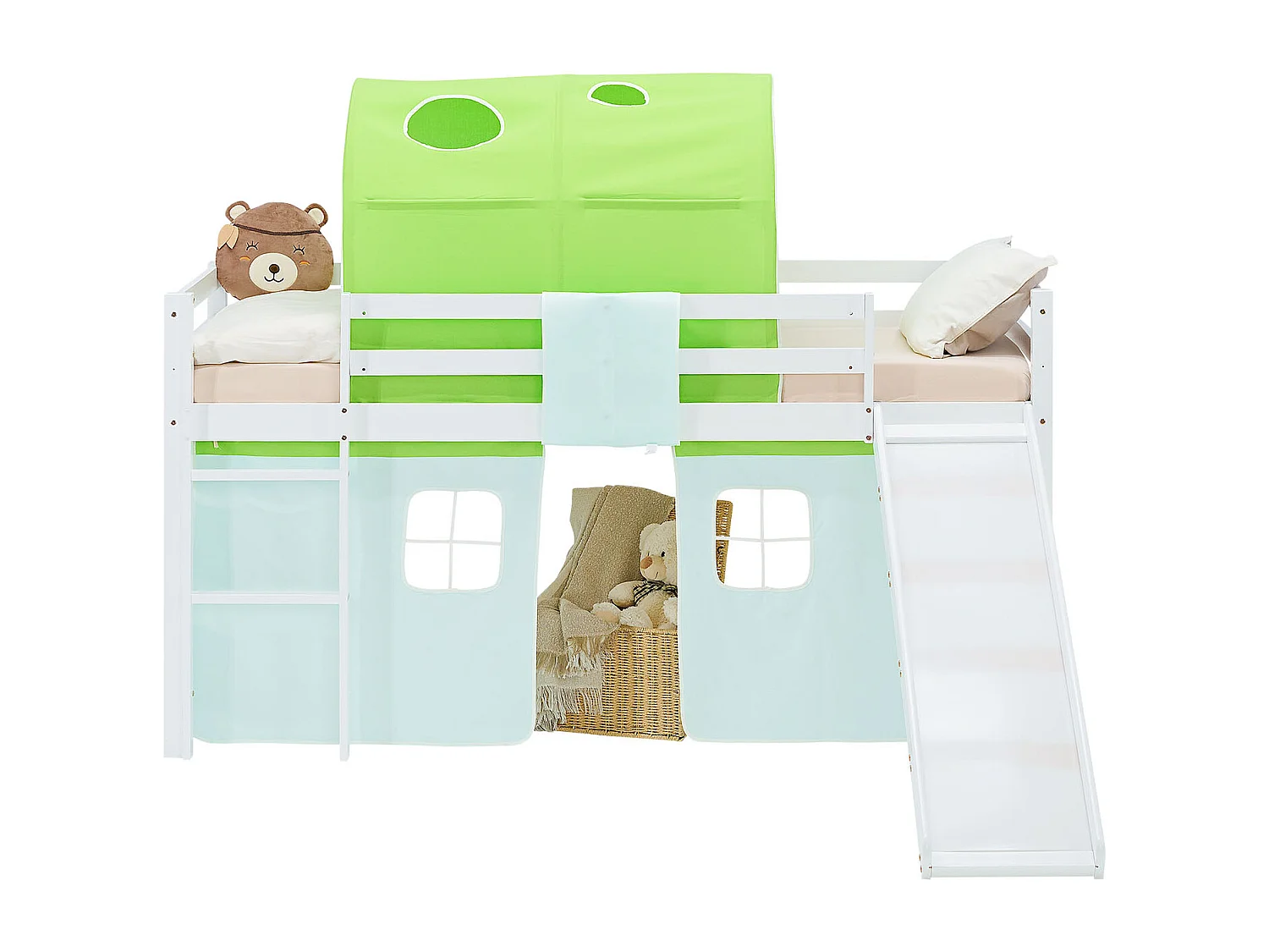 Hochbett für Kinder 90x200 cm Weiß Grün